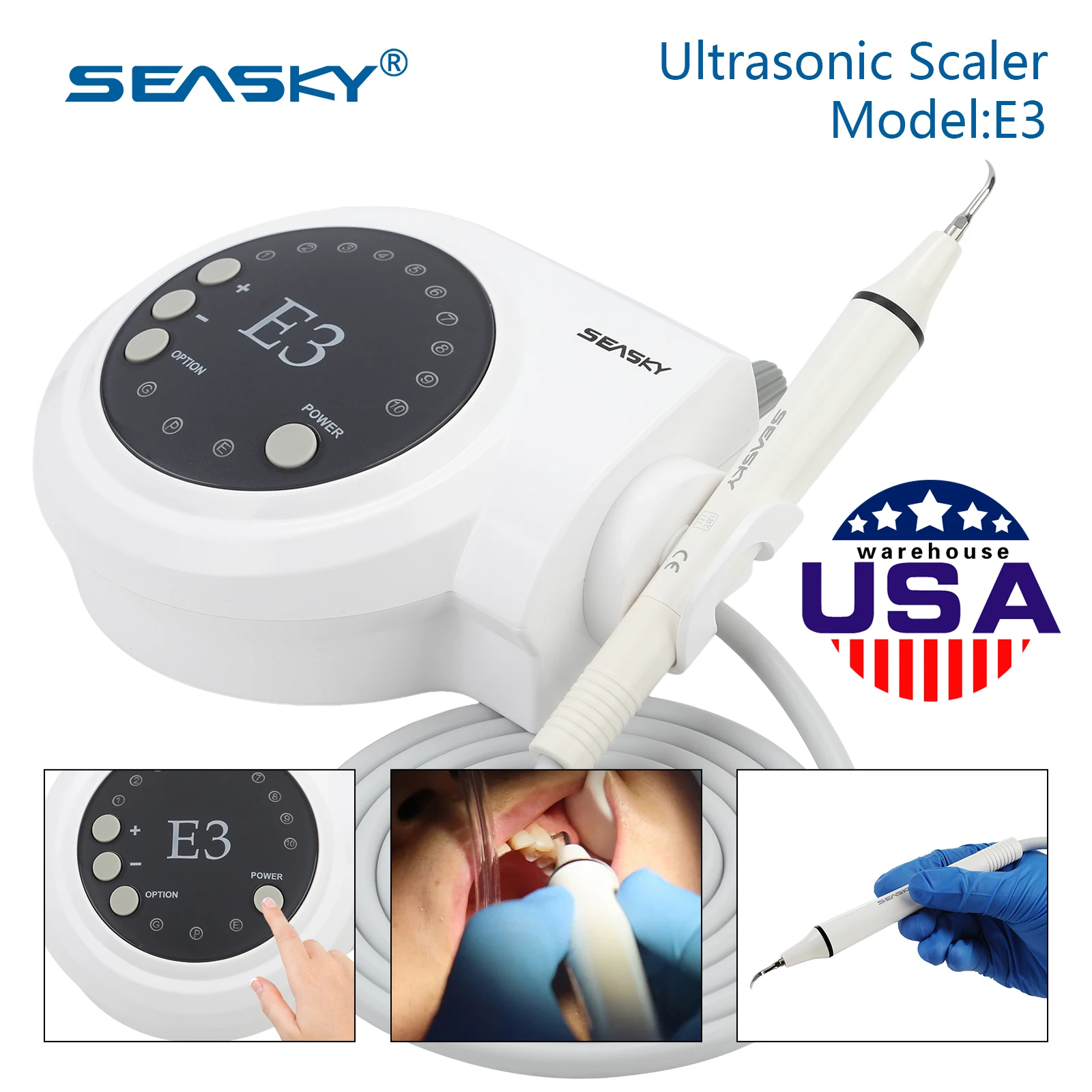 Dental Ultrasonic Piezo Scaler with Detachable Handpiece 5*Tips Automatic frequency fit EMS Cavitron Woodpeck
