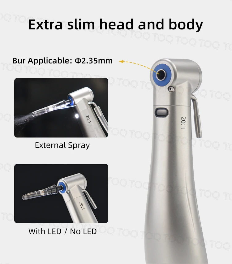 20:1 Ti Max LED Fiber Optic Dental Implant Contra Angle Handpiece Low Speed Air Turbine Handpiece for Implant Surgery
