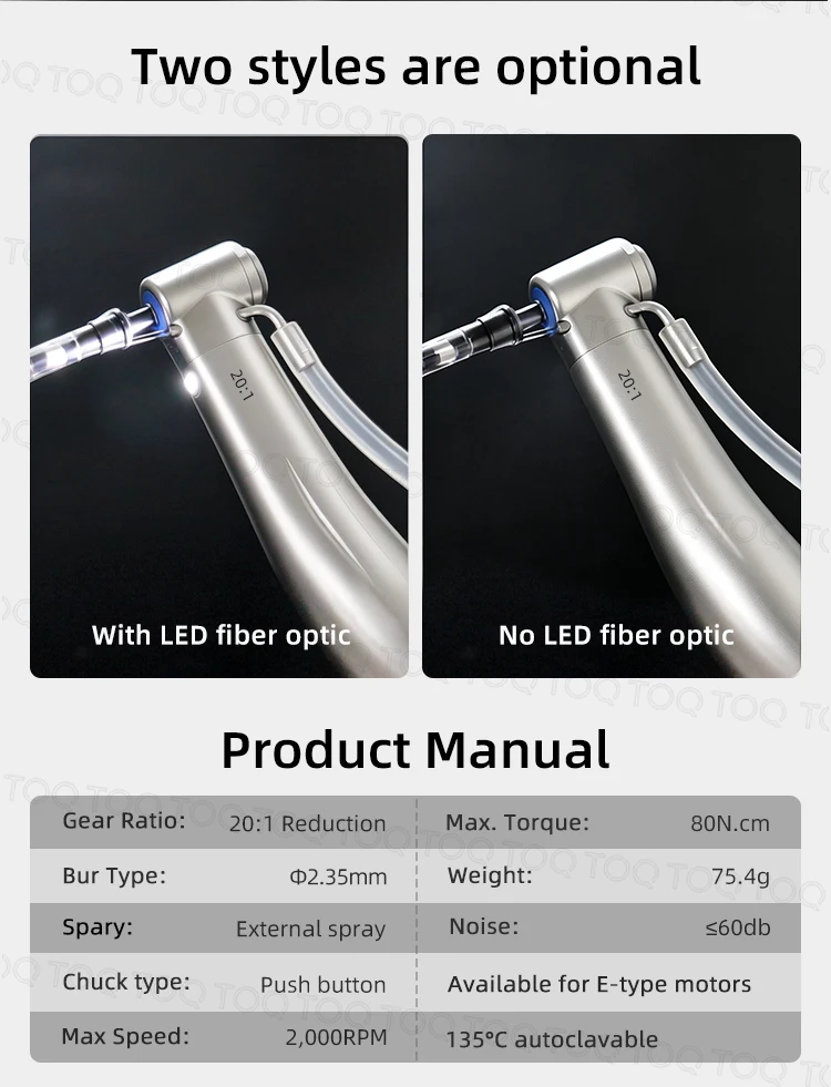 20:1 Ti Max LED Fiber Optic Dental Implant Contra Angle Handpiece Low Speed Air Turbine Handpiece for Implant Surgery