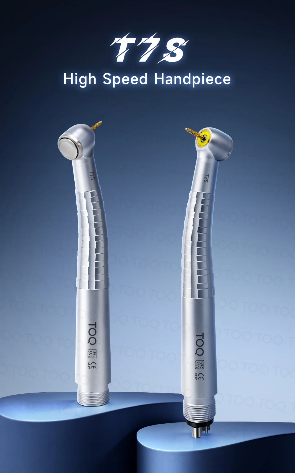 TOQ T7 Series Dental High‑Speed Handpiece Zero Retraction Optical Fiber LED Air Turbine,Titanium Handle 2/4 Hole Push Button