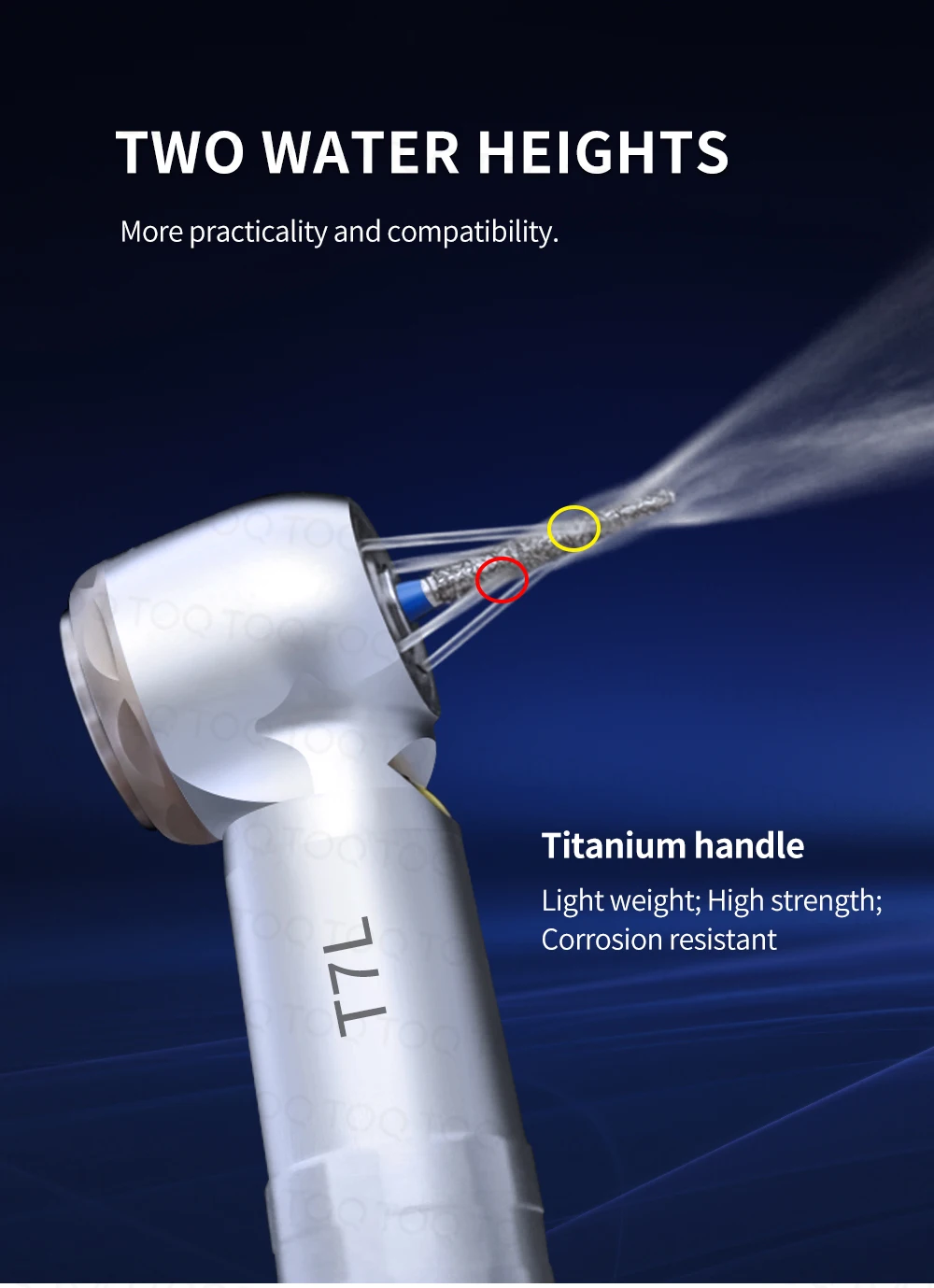 TOQ T7 Series Dental High‑Speed Handpiece Zero Retraction Optical Fiber LED Air Turbine,Titanium Handle 2/4 Hole Push Button
