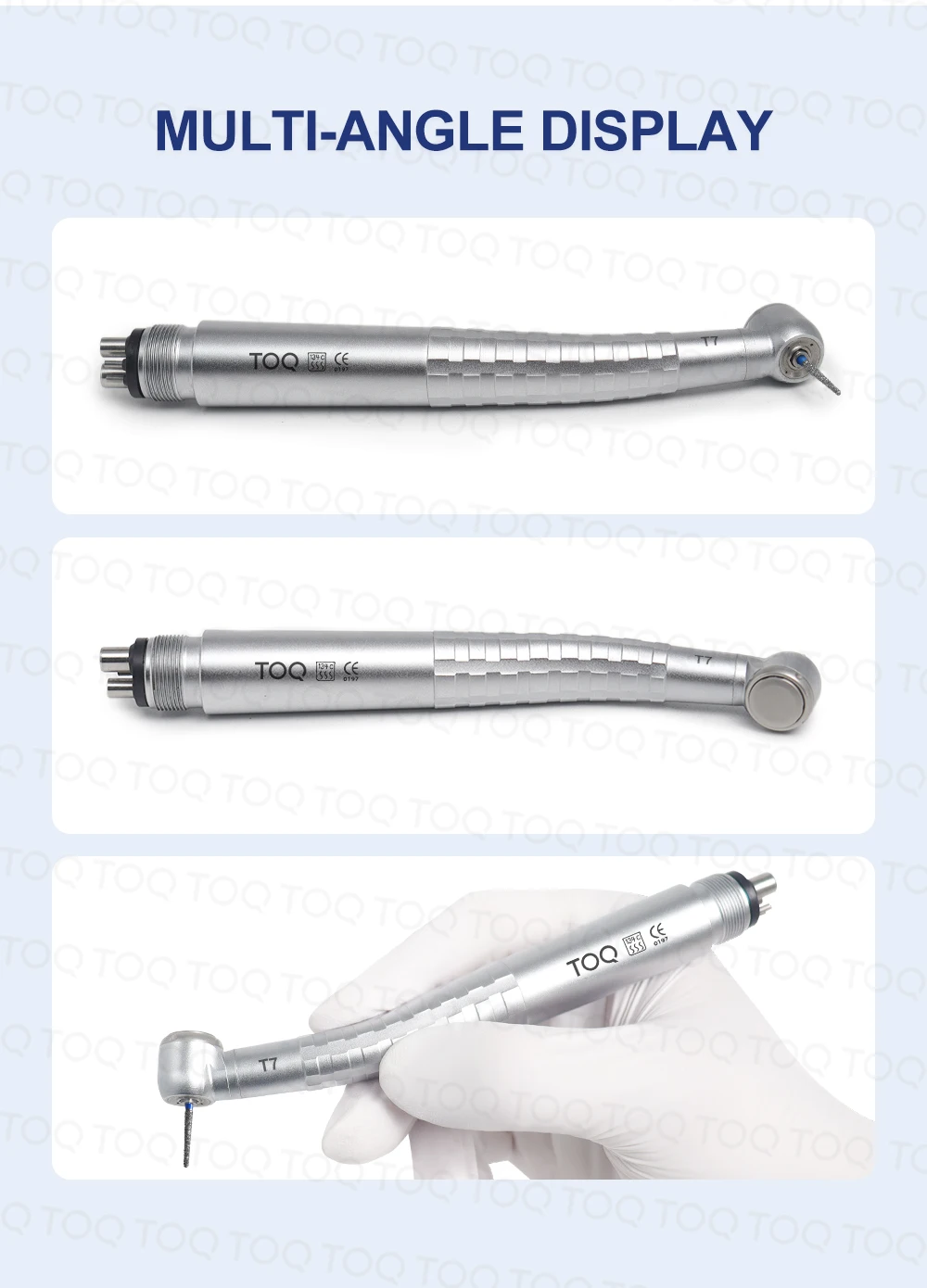 TOQ T7 Series Dental High‑Speed Handpiece Zero Retraction Optical Fiber LED Air Turbine,Titanium Handle 2/4 Hole Push Button