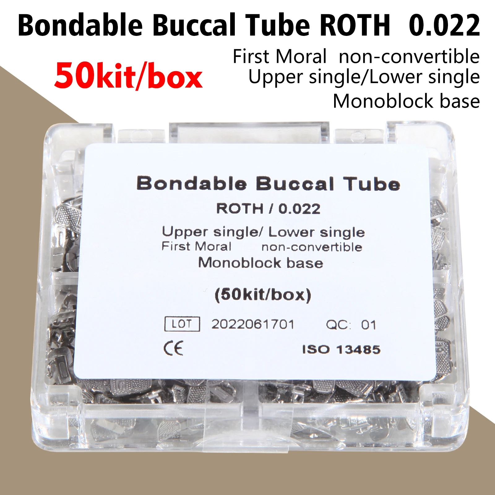 50Sets/Box Dental Ortho Metal Bondable Monoblock Orthodontic Buccal Tubes 022 For 1st Molar MBT/Roth Tube