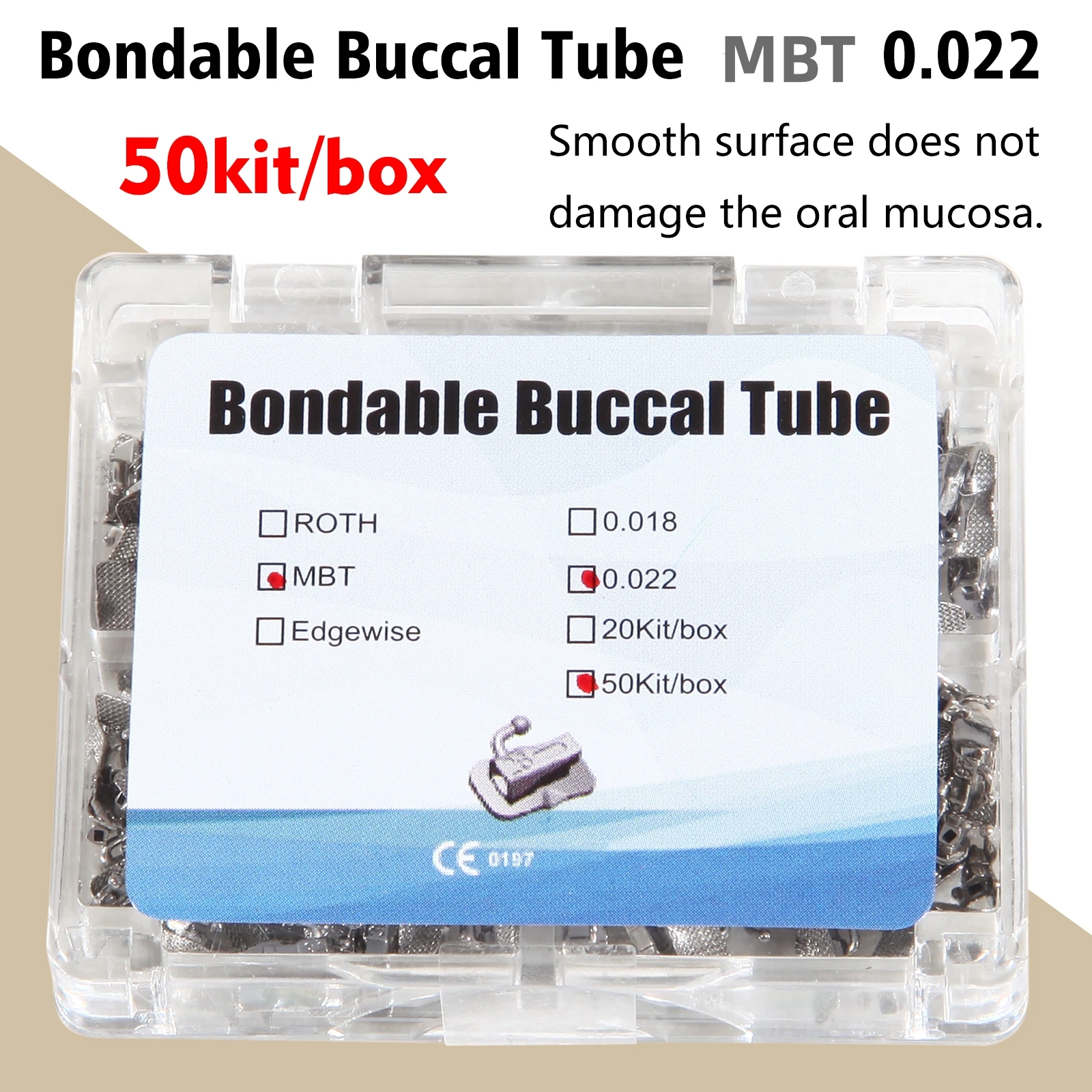 50Sets/Box Dental Ortho Metal Bondable Monoblock Orthodontic Buccal Tubes 022 For 1st Molar MBT/Roth Tube