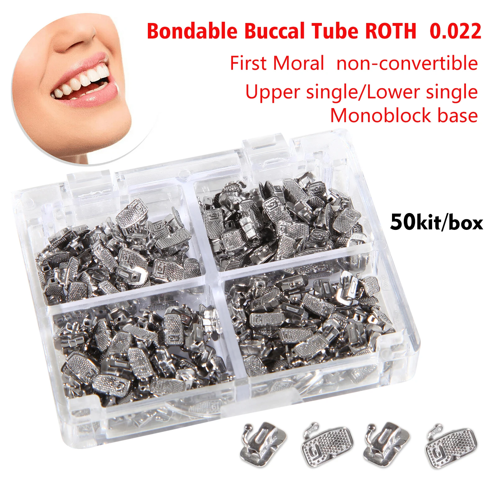 50Sets/Box Dental Ortho Metal Bondable Monoblock Orthodontic Buccal Tubes 022 For 1st Molar MBT/Roth Tube
