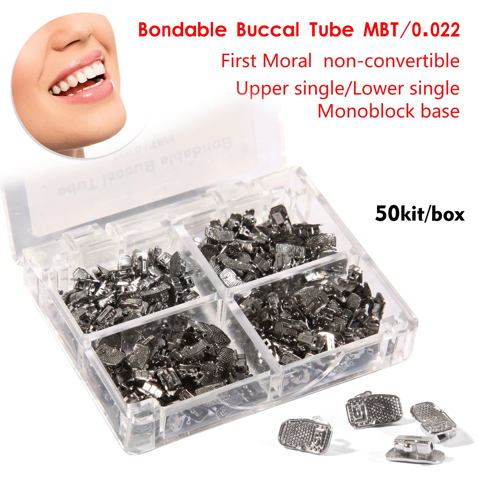 50Sets/Box Dental Ortho Metal Bondable Monoblock Orthodontic Buccal Tubes 022 For 1st Molar MBT/Roth Tube