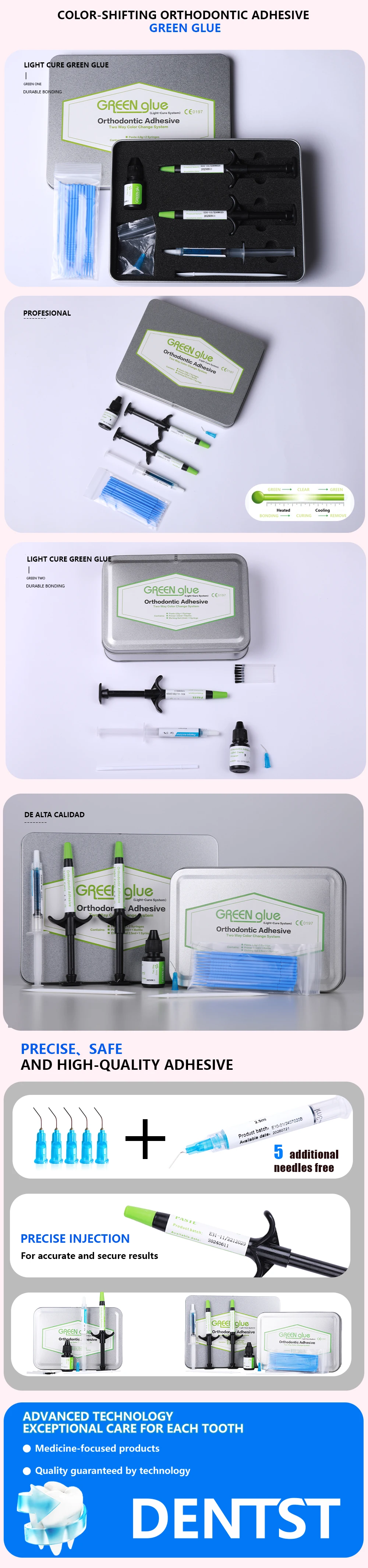 Dental Braces Green Glue Adhesivos Orthodontic Universal Light-Cure For Bracket Tube Crystal DecorationTeeth Glue Braces Kit Wit