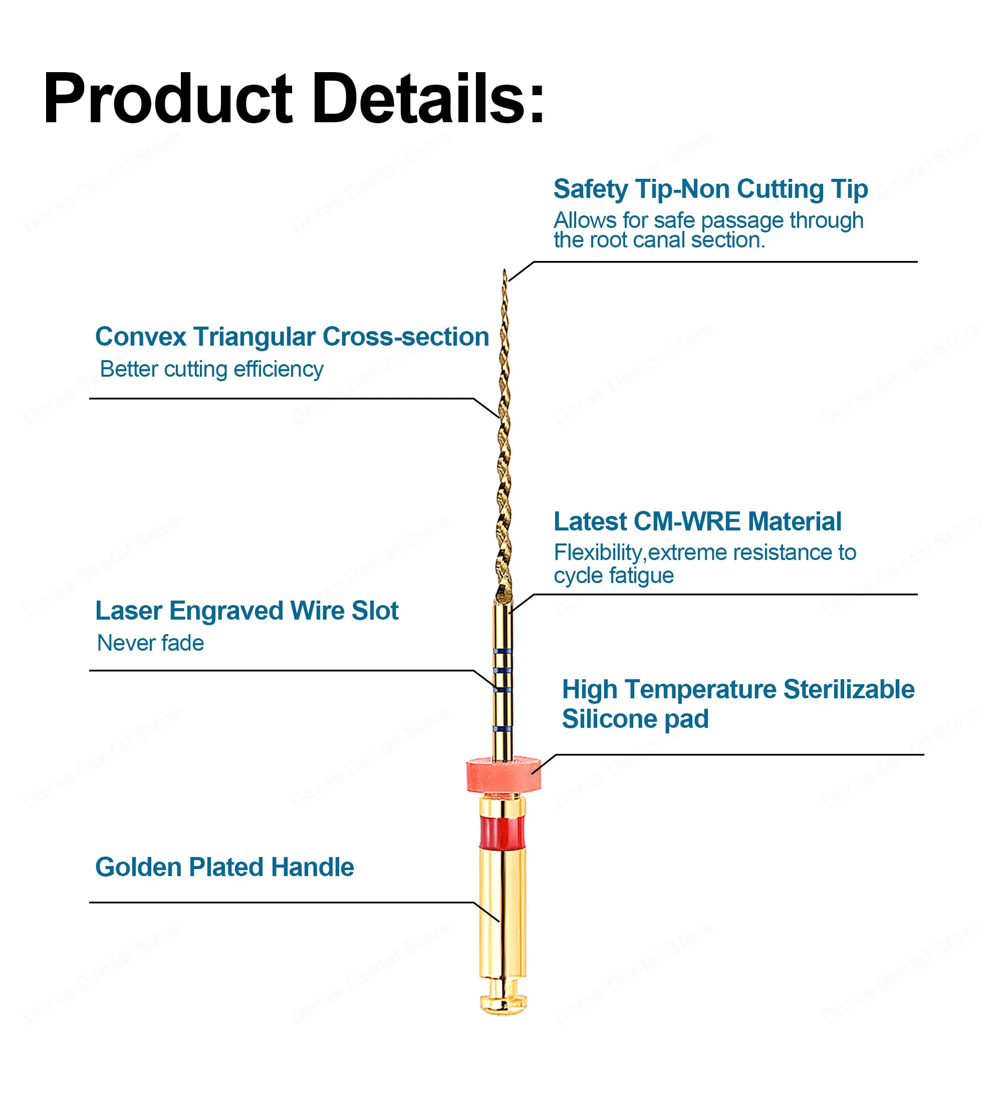 Glin Dental Heat Activated Gold Flexible Endo Files Canal Root Treatment Rotary Golden File Dentist Tools Endodontic Files