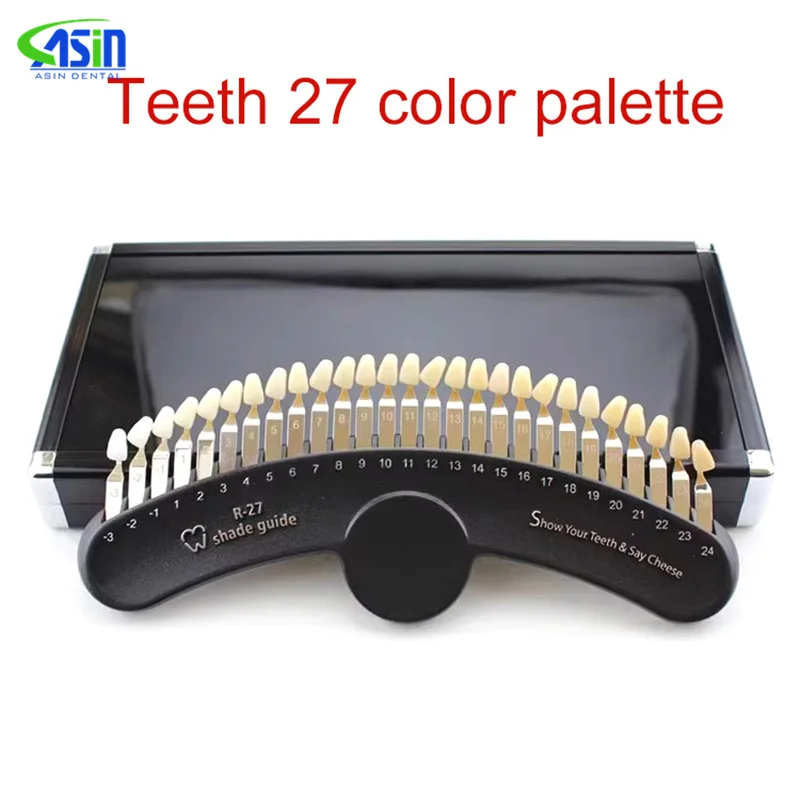 27 Colors 3D Shade Guide Tooth Shade Chart Board Color Comparator Teeth Whitening Set Bleaching Dental Plate