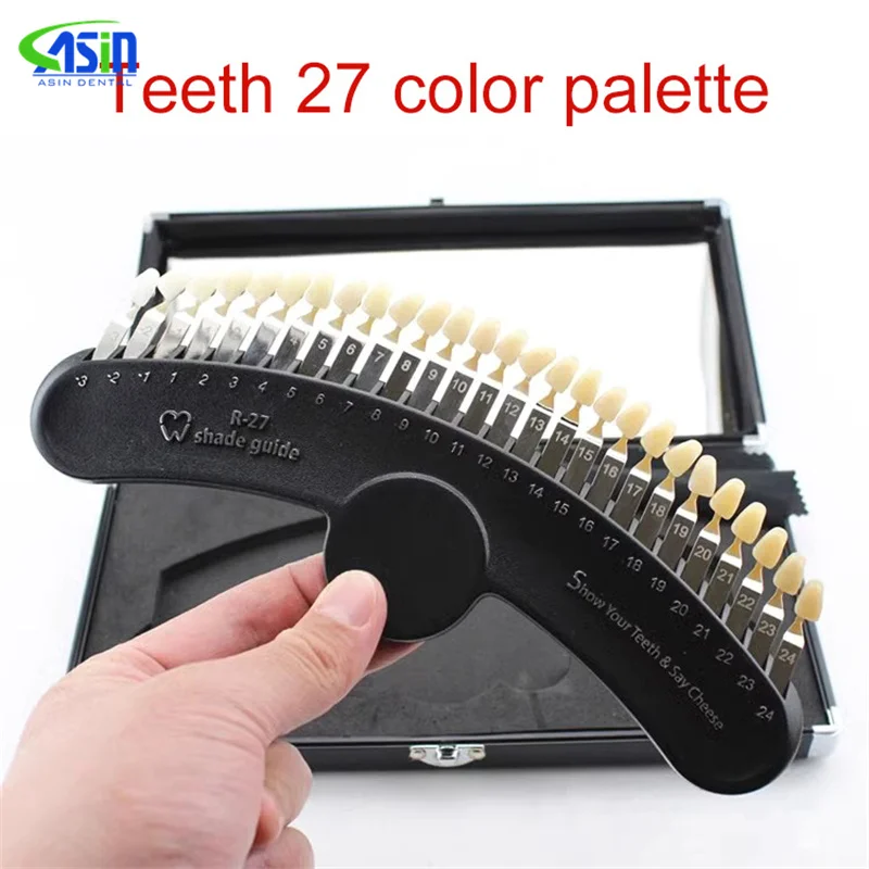 27 Colors 3D Shade Guide Tooth Shade Chart Board Color Comparator Teeth Whitening Set Bleaching Dental Plate