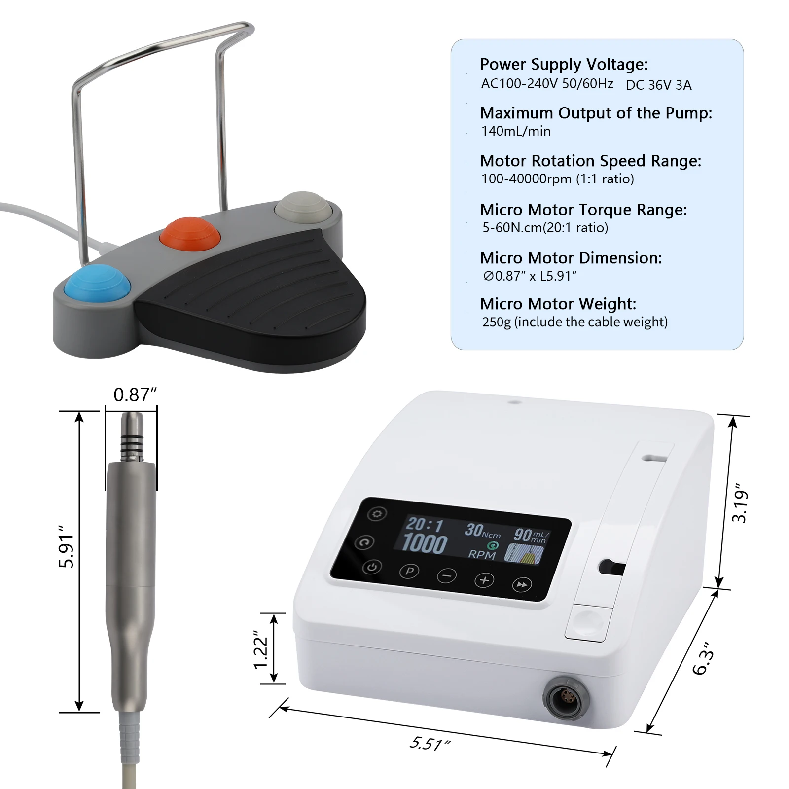 SANDENT Dental Implant Motor Brushless Surgical System Touch Screen Machine With 20:1 Contra Angle LED Fiber Optic Handpiece