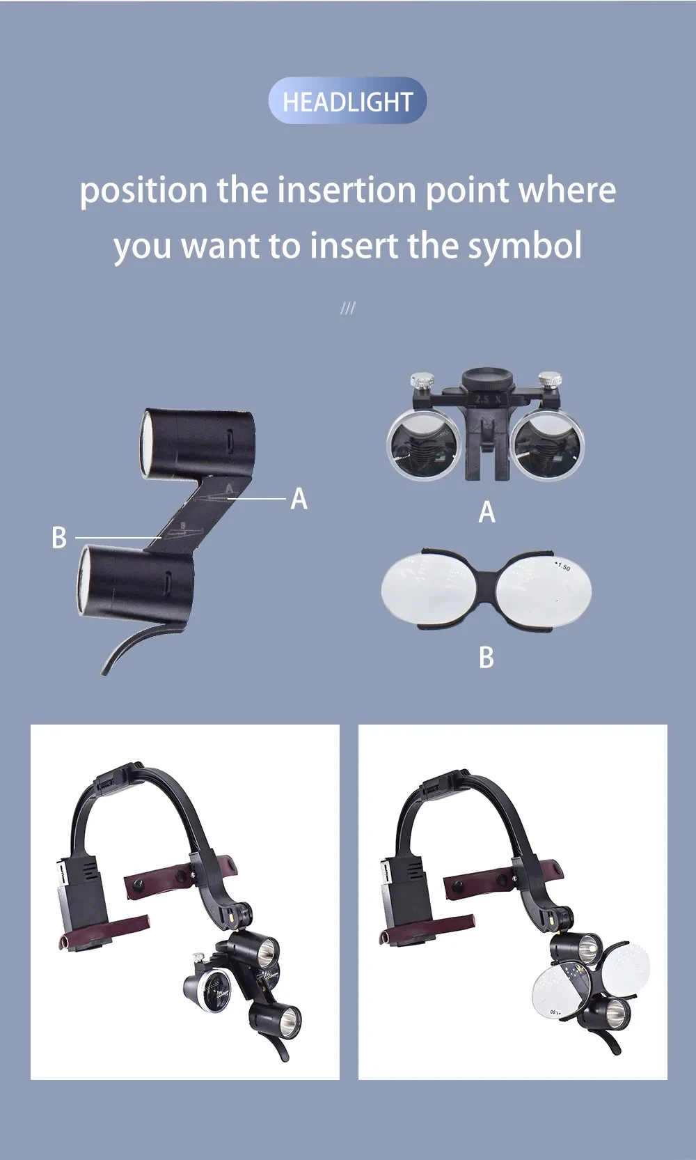 2.5x/3.5x Popular Dental LED Surgical Headlight 5W Colorful Magnifier Binocular Loupes Convenient for Doctors to Operate Recharg