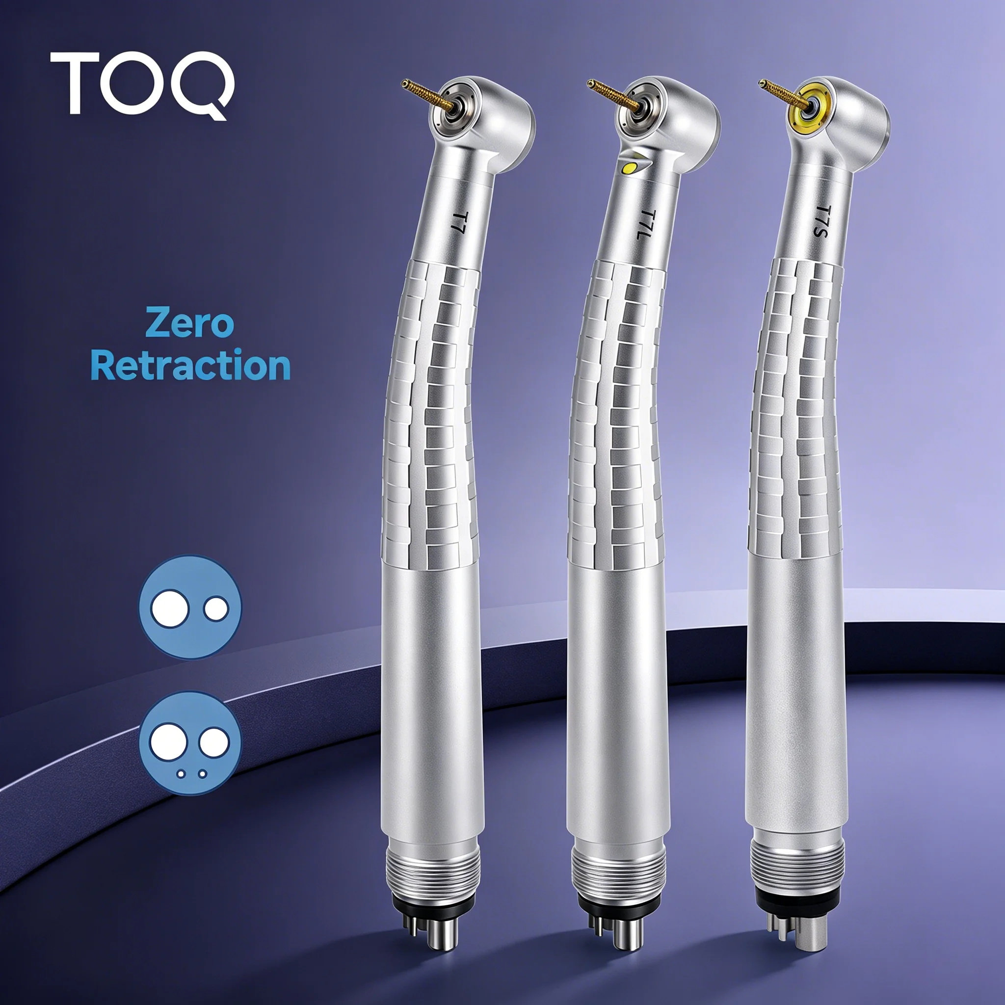 TOQ Dental LED High Speed Handpiece Push Button Zero Retraction Anti Retraction Air Turbine 2/4 Holes
