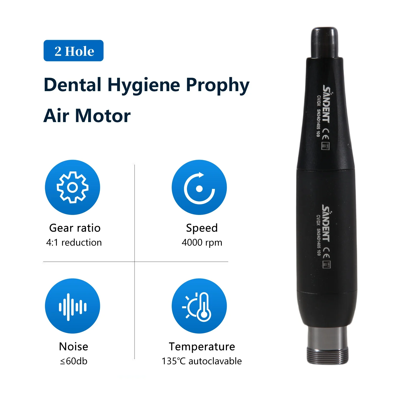 SANDENT Dental 4:1 Hygiene Prophy Handpiece 360° Swivel 2/4 HolesDisposable Angle Prophy Angles