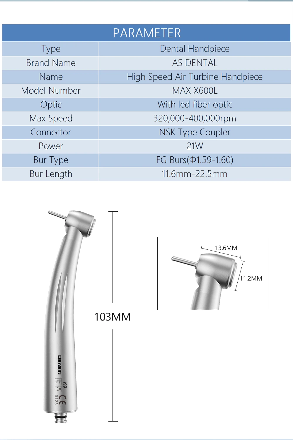 Dental High Speed Handpiece Dental Air Turbine Hand Piece Rotor Tip N-coupling Type With Stainless Steel Body For Teeth Whiting