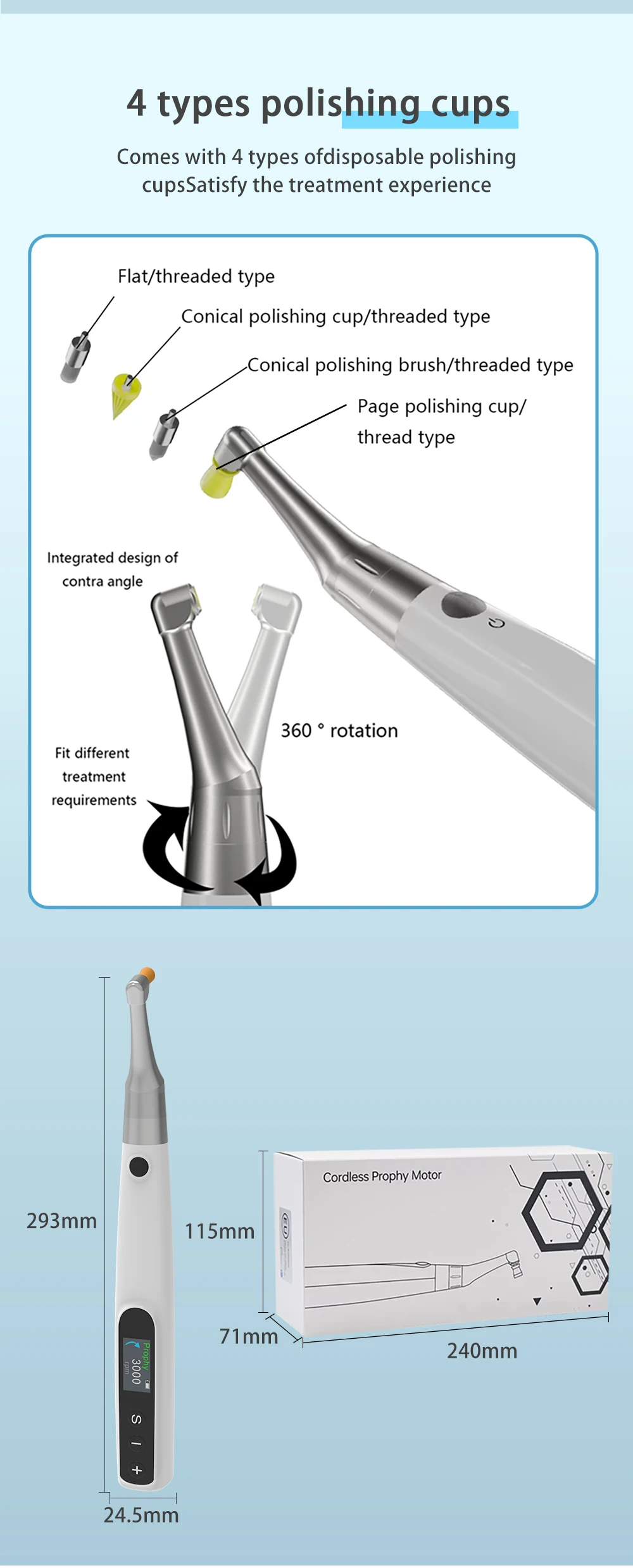 DEASIN Electric Wireless Dental Polishing Handpiece for Teeth Cleaning and Polishing Dental Polisher Prophy Motor