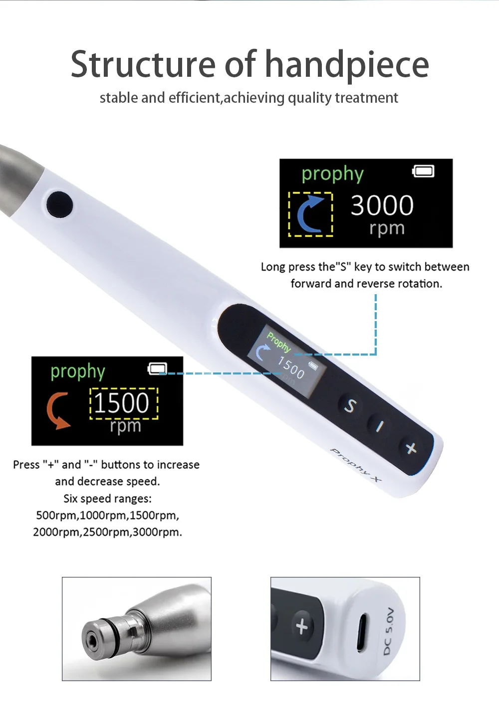 DEASIN Electric Wireless Dental Polishing Handpiece for Teeth Cleaning and Polishing Dental Polisher Prophy Motor