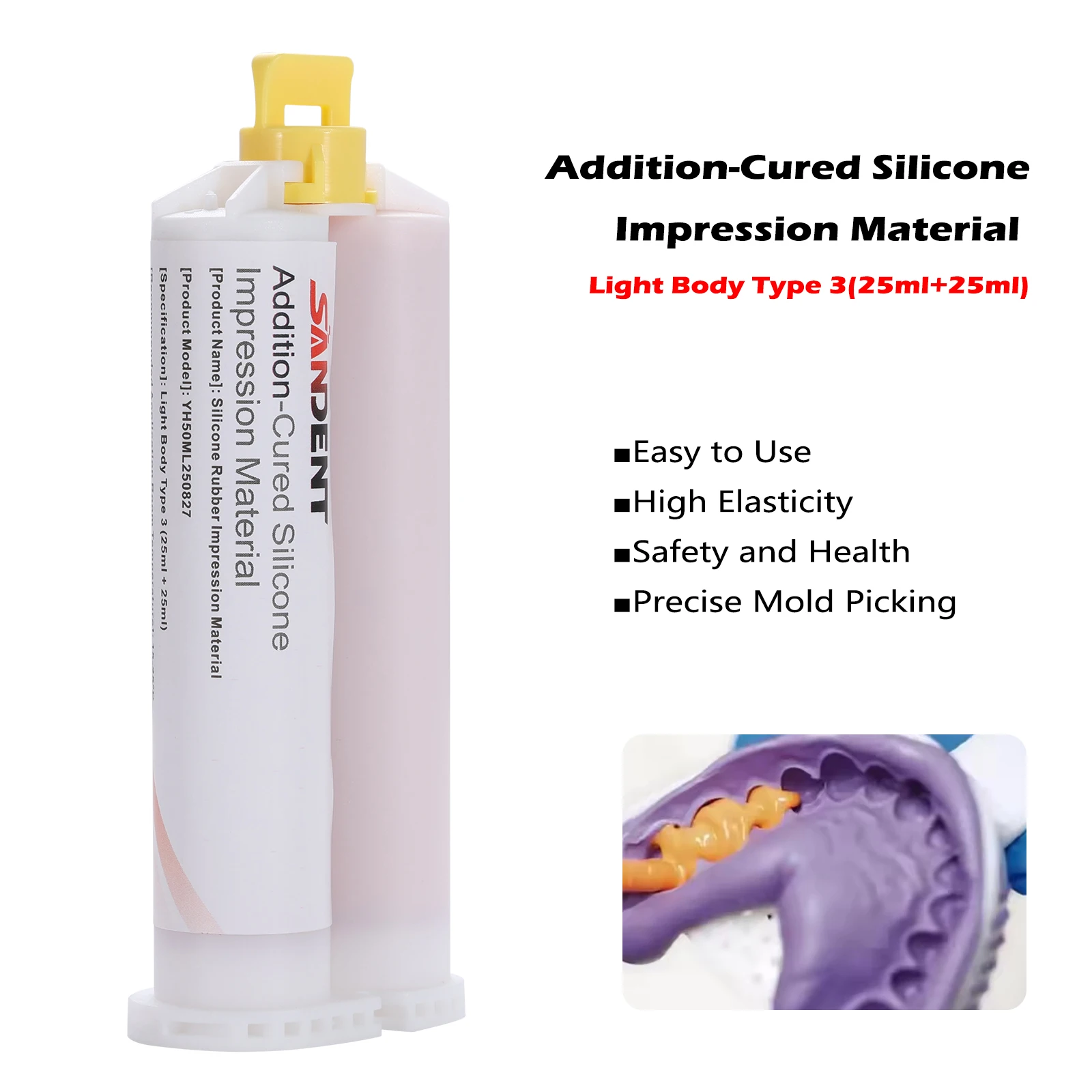 SANDENT Dental Impression Gun Mixing Dispensing Dispenser Silicon Rubber Delivery Gun/Impression Material VPS Light Body