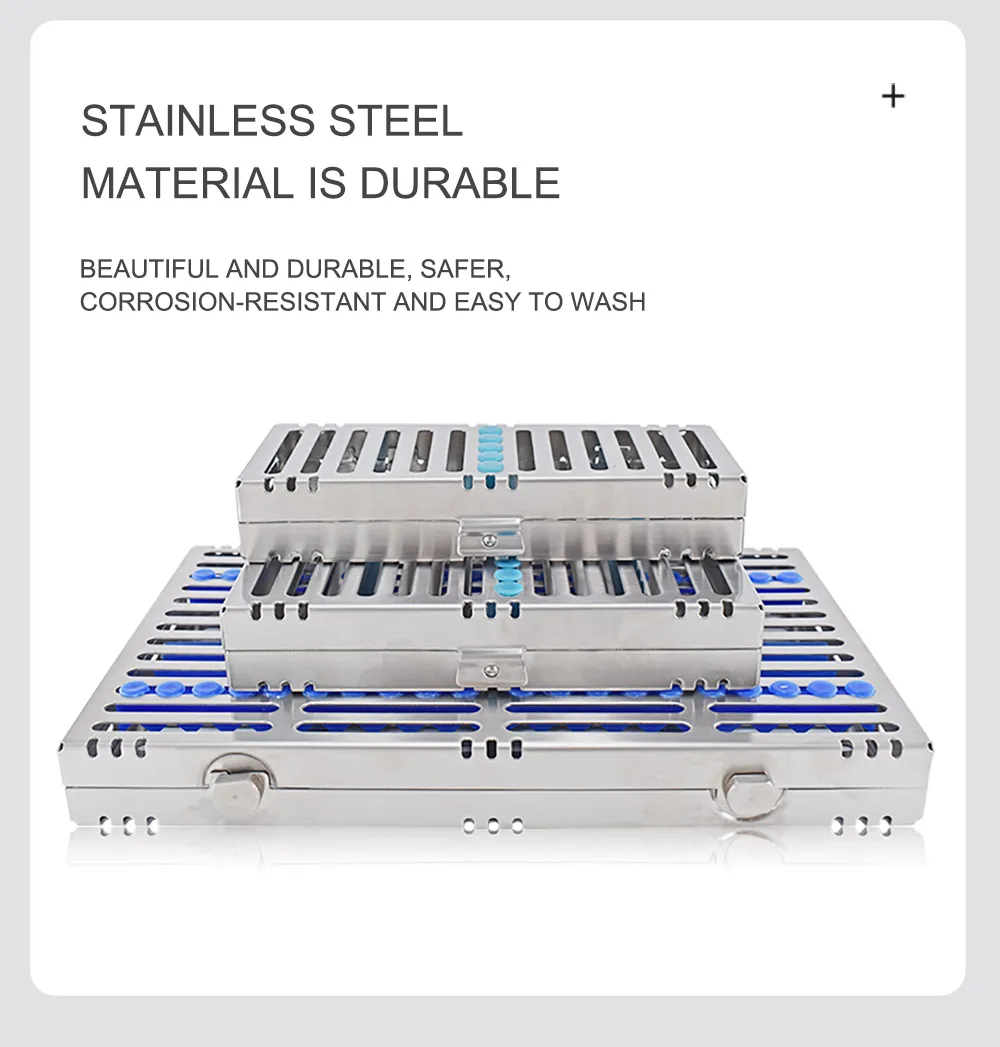 Stainless Steel Dental Autoclavable Surgical Sterilization Box Sterilization Rack Dental Cassette File Burs Disinfection Tray