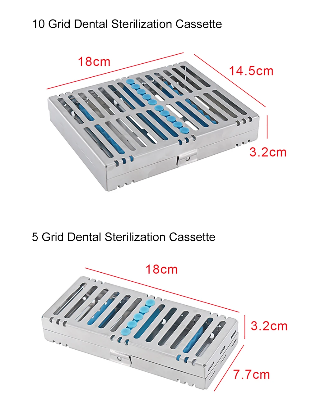Stainless Steel Dental Autoclavable Surgical Sterilization Box Sterilization Rack Dental Cassette File Burs Disinfection Tray