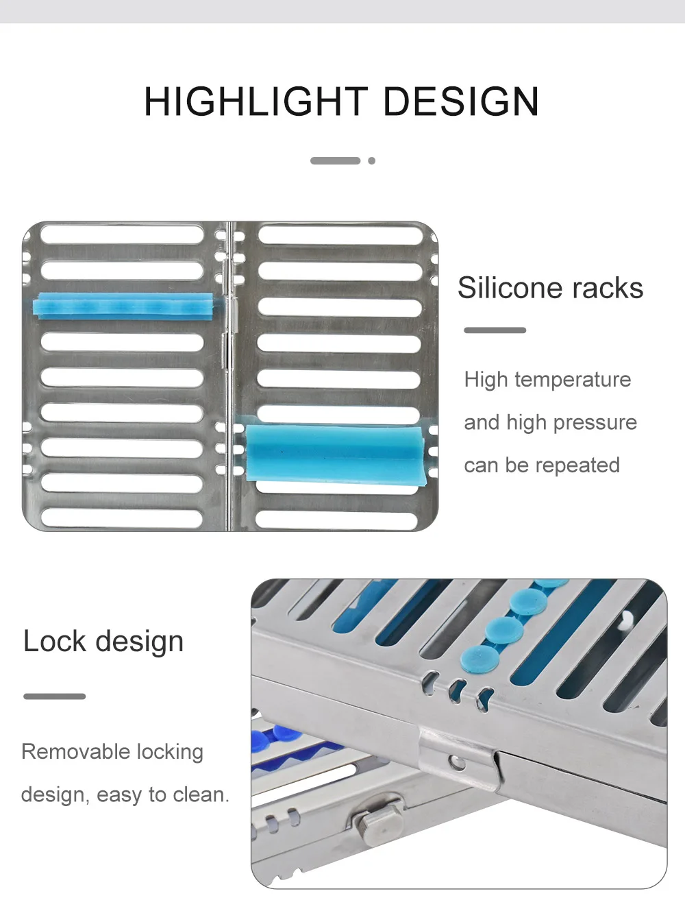 Stainless Steel Dental Autoclavable Surgical Sterilization Box Sterilization Rack Dental Cassette File Burs Disinfection Tray