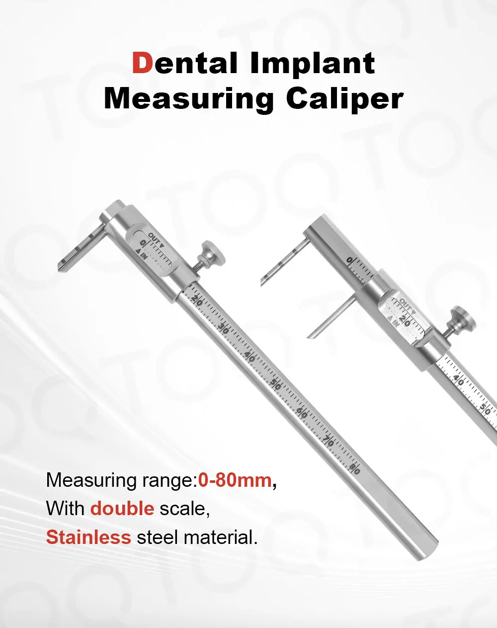 TOQ Dental Orthodontic Sliding Caliper Implant Measuring Gauge Ruler Double Scale Round 0-80mm Dentistry Instrument Products