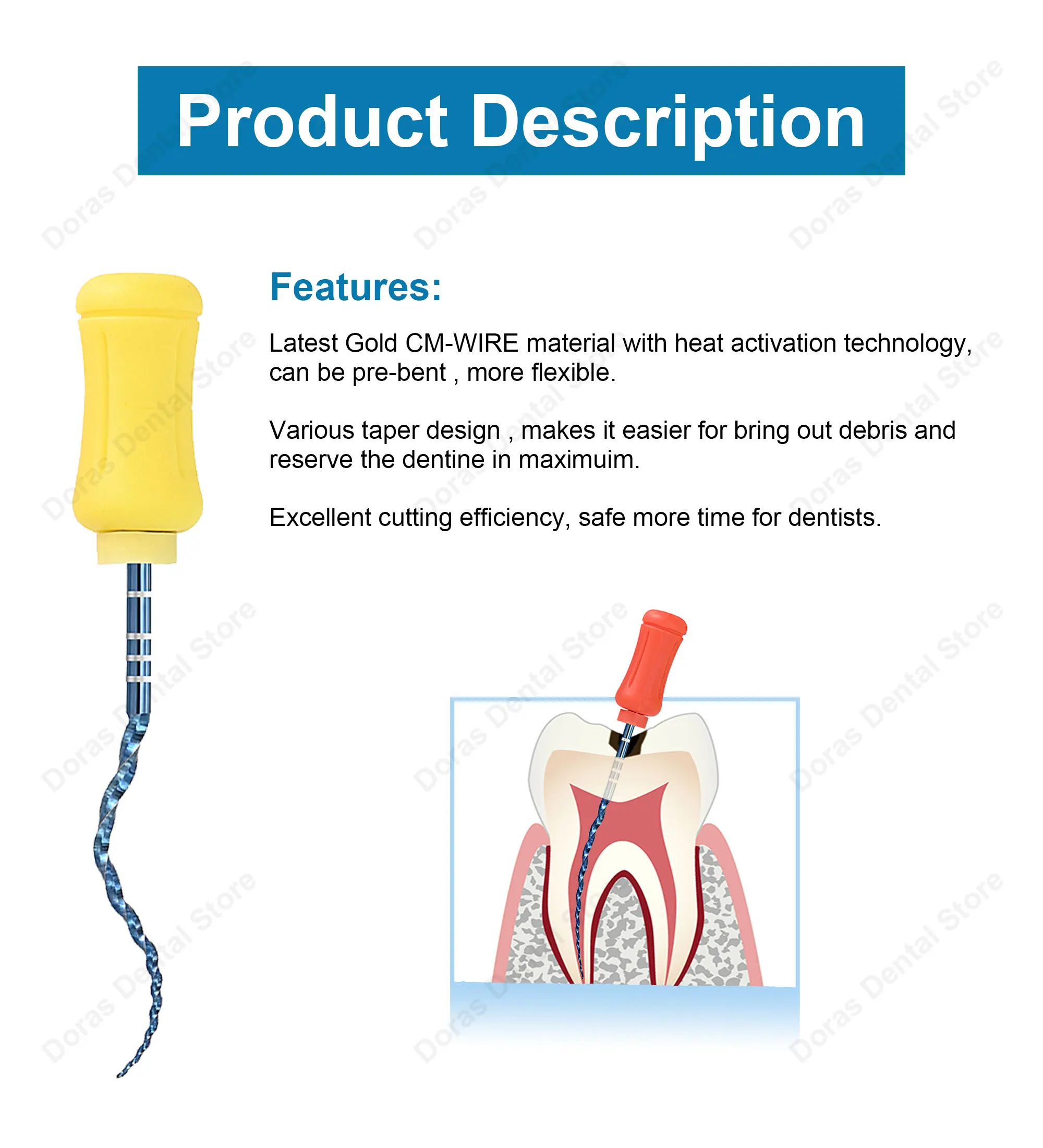 Glin Dental NiTi Hand Use Blue Endodontics Files For Root Canal Treatment Heat Activated Dentist Material F4 F5 Instrument