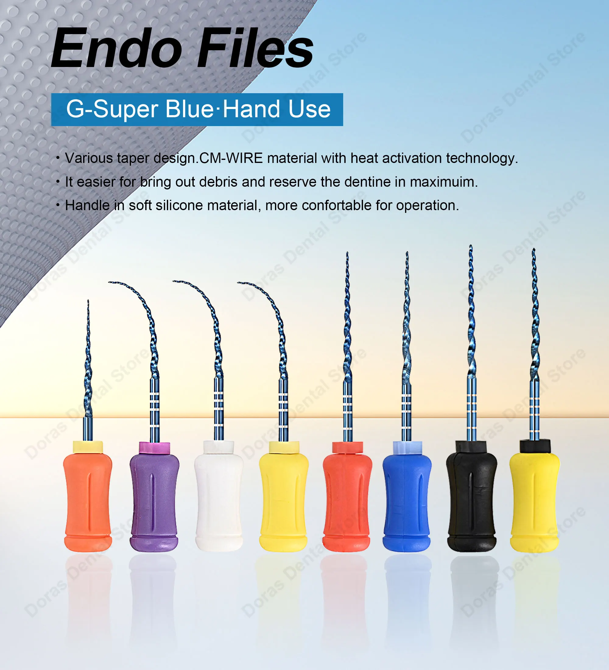Glin Dental NiTi Hand Use Blue Endodontics Files For Root Canal Treatment Heat Activated Dentist Material F4 F5 Instrument