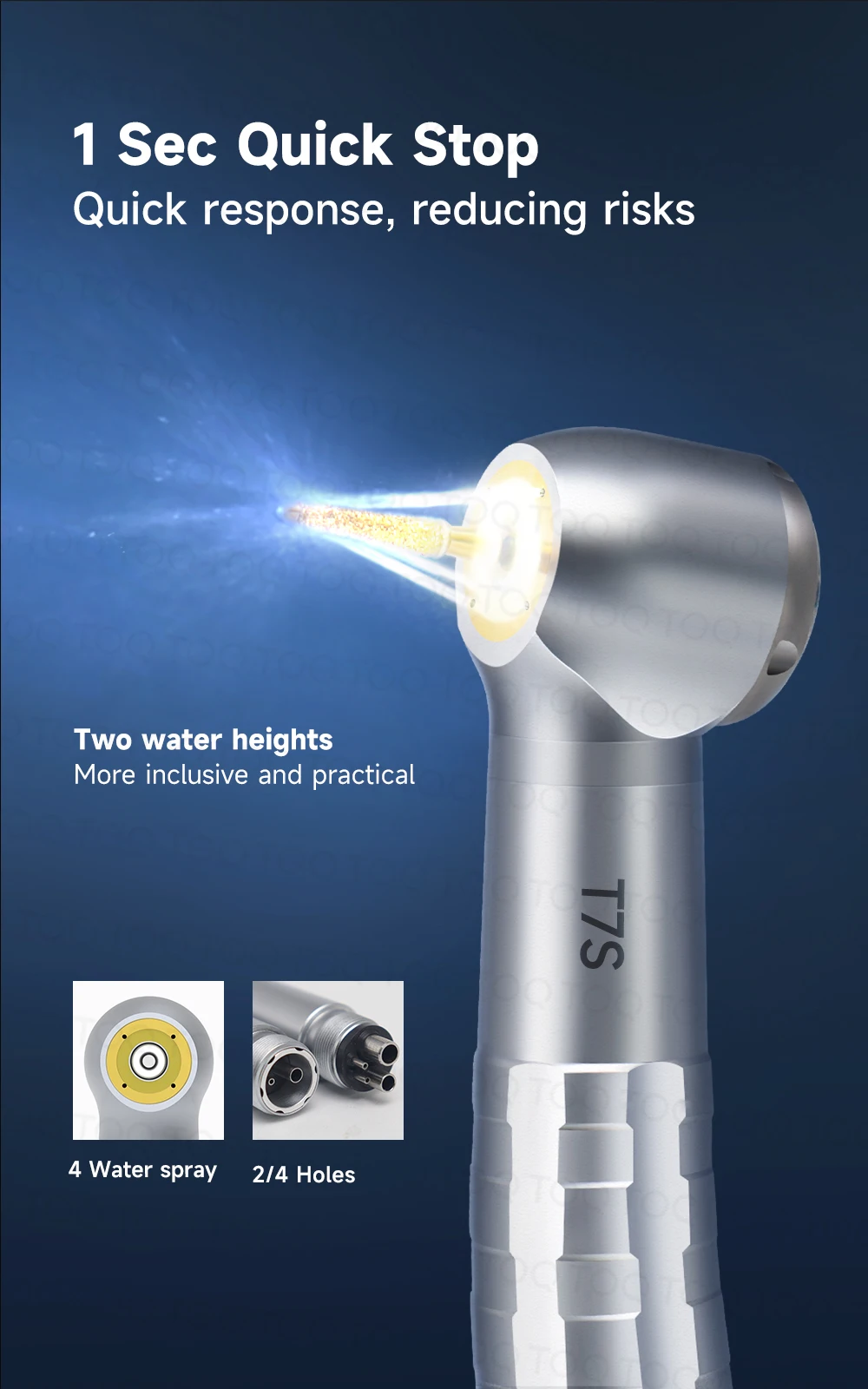 High Speed Handpiece TOQ Dental LED Free Retraction 4 Water Spray Air Turbine 2/4 Holes Head Dentistry Instrument