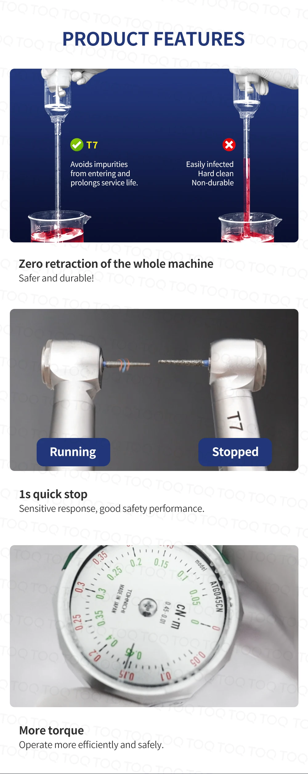 High Speed Handpiece TOQ Dental LED Free Retraction 4 Water Spray Air Turbine 2/4 Holes Head Dentistry Instrument