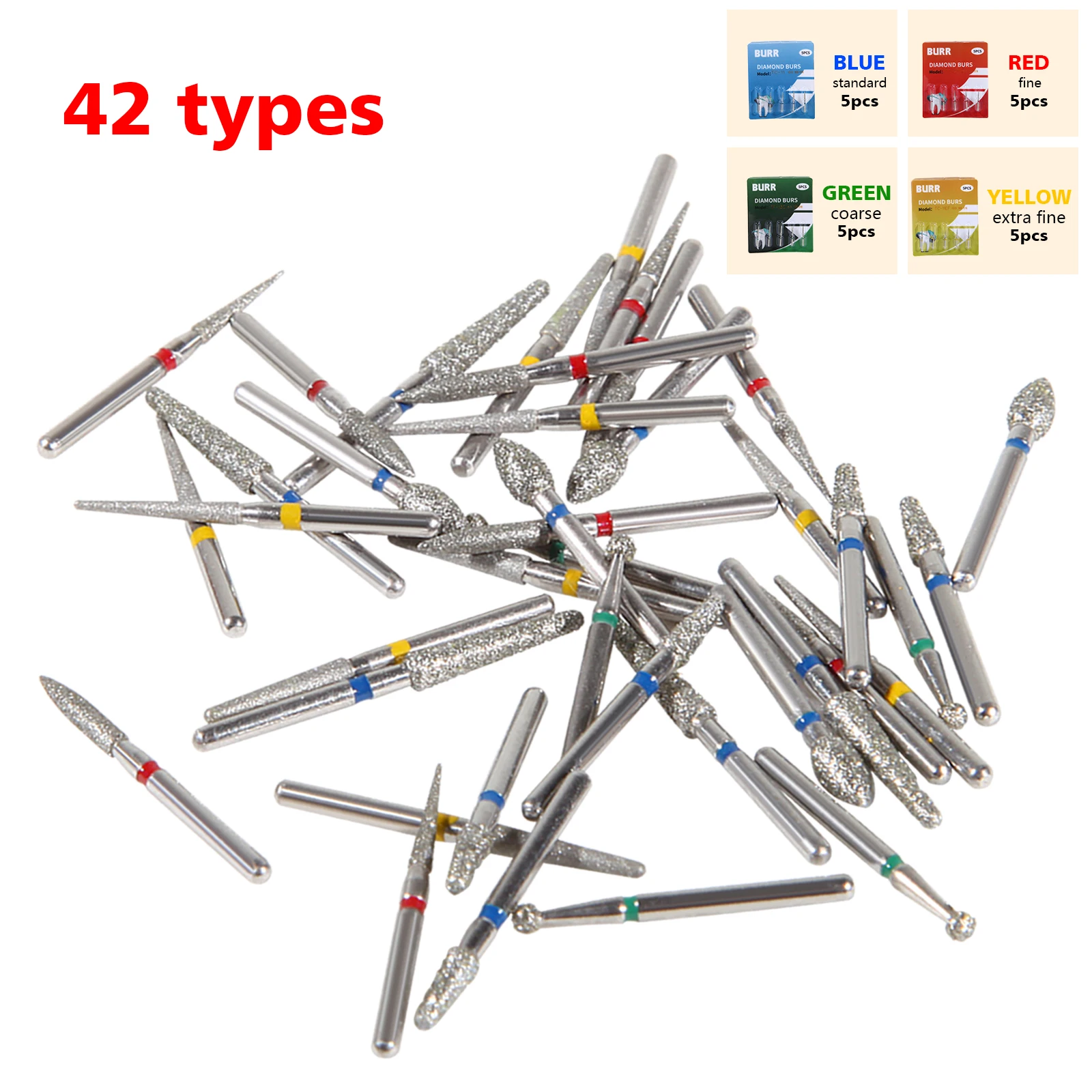 Dental Diamond Burs For High Speed Handpiece Friction Grip FG 1.6mm Bur 5Pcs/Box 42Types Polishing Teeth Whitening Tools