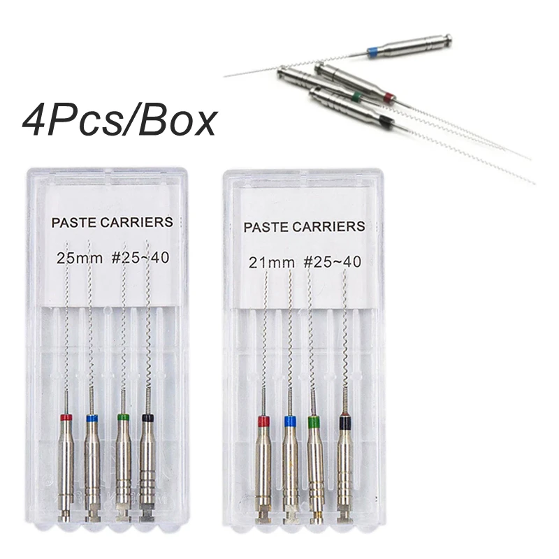 JUMTOP 4Pcs/Box Dental Rotary Paste Carriers Spiral Filler Lentulo Assorted Engine Filling Paste 21/25mm 25-40#