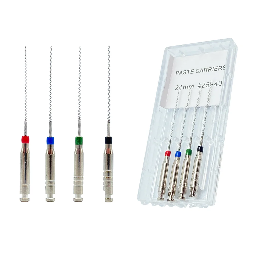JUMTOP 4Pcs/Box Dental Rotary Paste Carriers Spiral Filler Lentulo Assorted Engine Filling Paste 21/25mm 25-40#