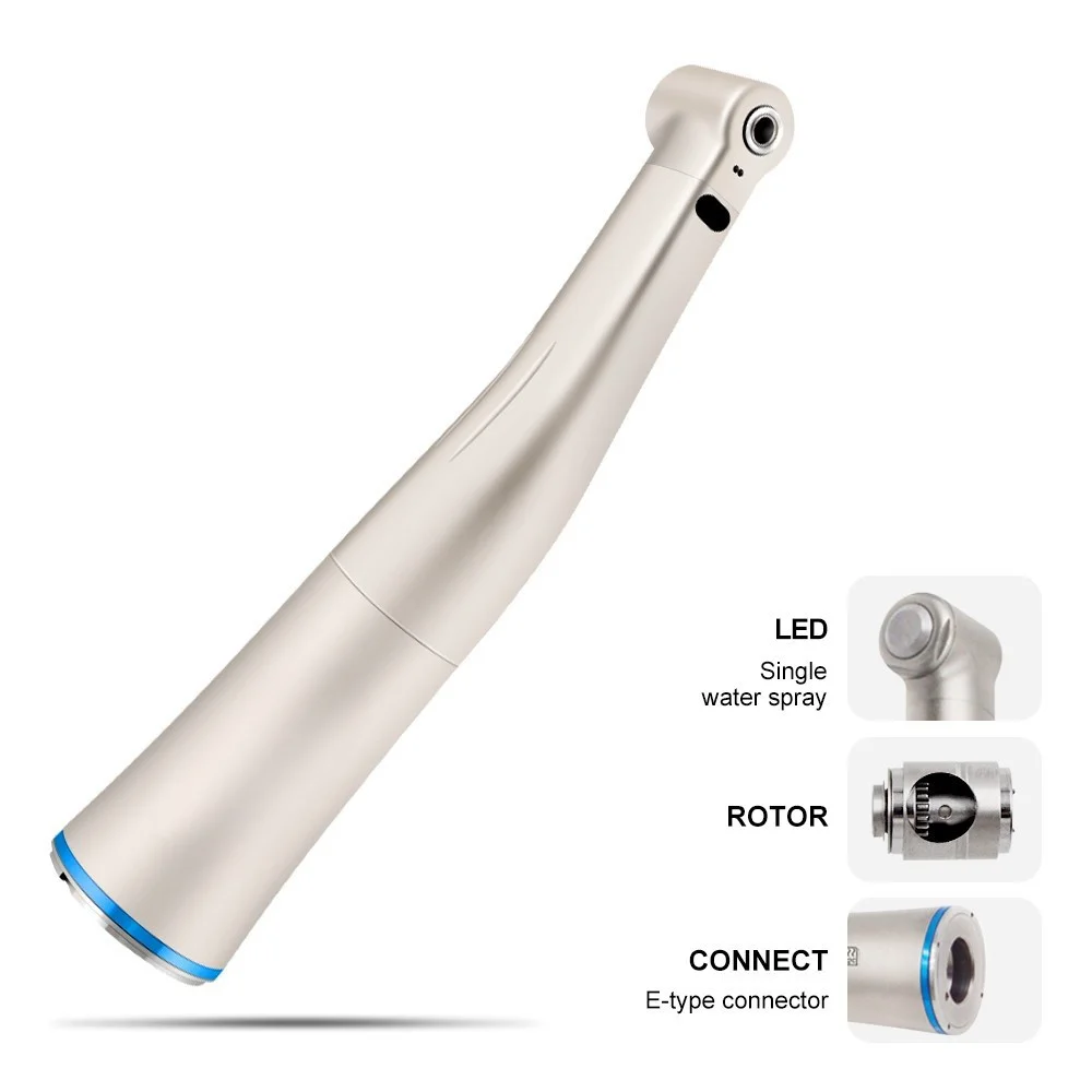 JUMTOP Dental Contra Angle Handpiece 1:1 Blue Ring LED Optic Fiber Internal Water Spray Air Turbine Low Speed Handpiece