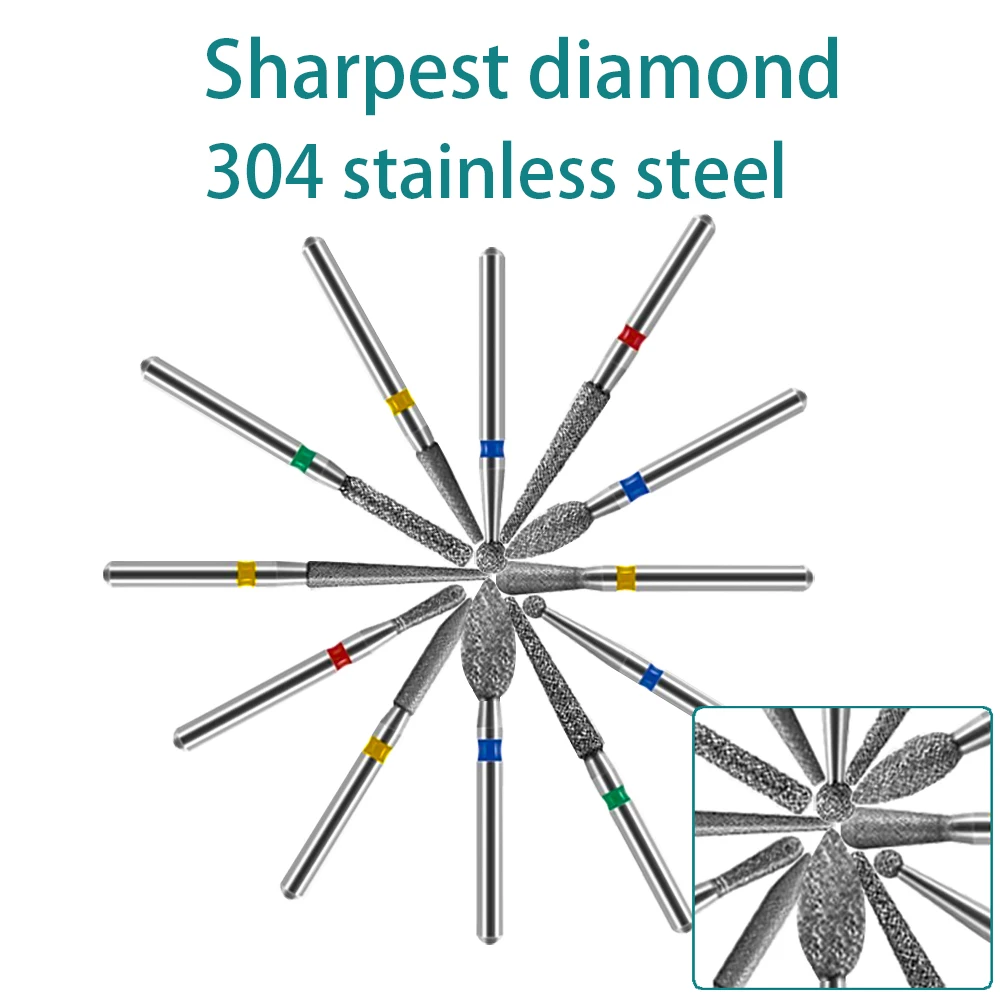 JUMTOP 10pcs Dental Diamond Burs Drill for High Speed Handpiece Dentist Burs FG Series Dia.1.6mm Dental Lab Polishing Tools