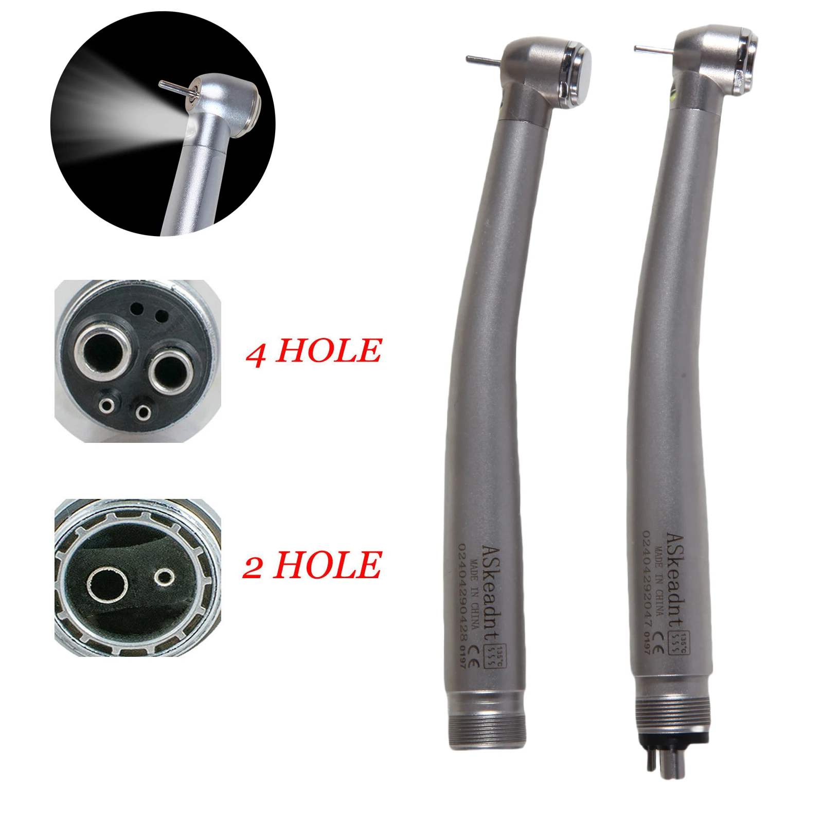 ASK Dental LED E-generator/No LED High Speed Handpiece 2Hole/4Hole Low Noise Torque Head Triple Water Spray Stainless fit NSK