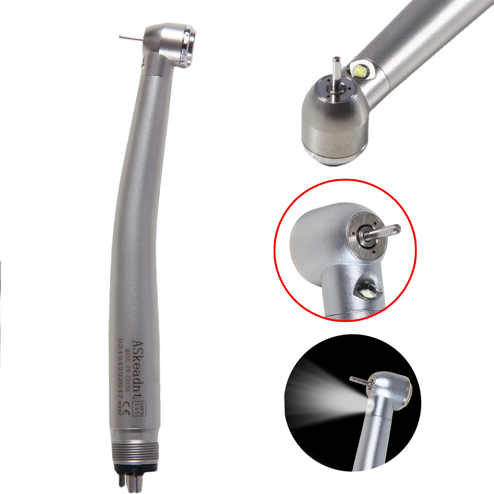 ASK Dental LED E-generator/No LED High Speed Handpiece 2Hole/4Hole Low Noise Torque Head Triple Water Spray Stainless fit NSK