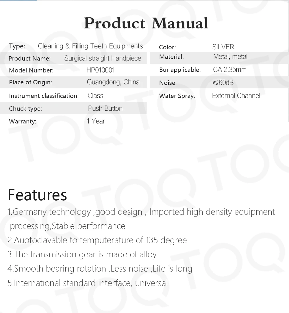 Dental Low Speed Surgical Handpiece 20 Degree for Dental Implant Equipment