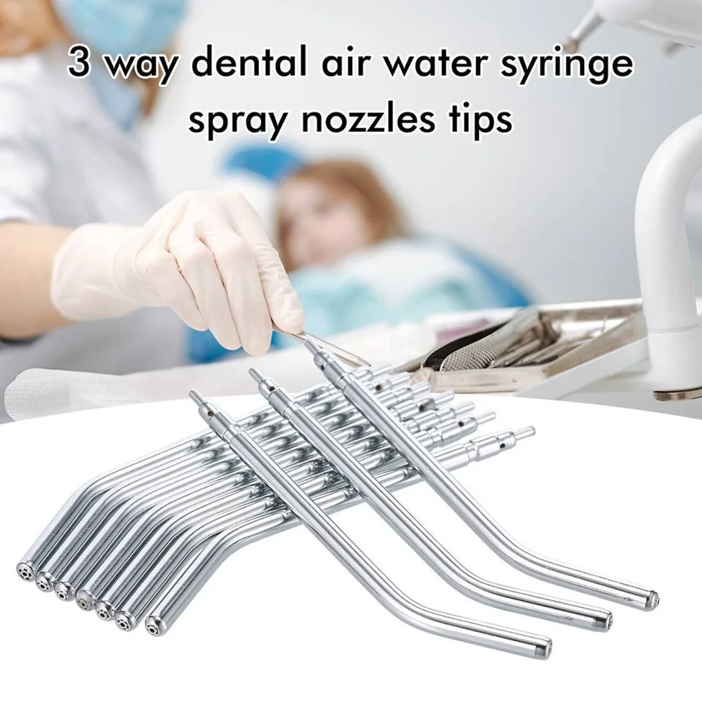 10Pcs Dental Nozzles Tips 3 Way Syringe Tips Stainless Steel Air Water Spray Triple Syringe Dentistry Chair Unit Spare Parts