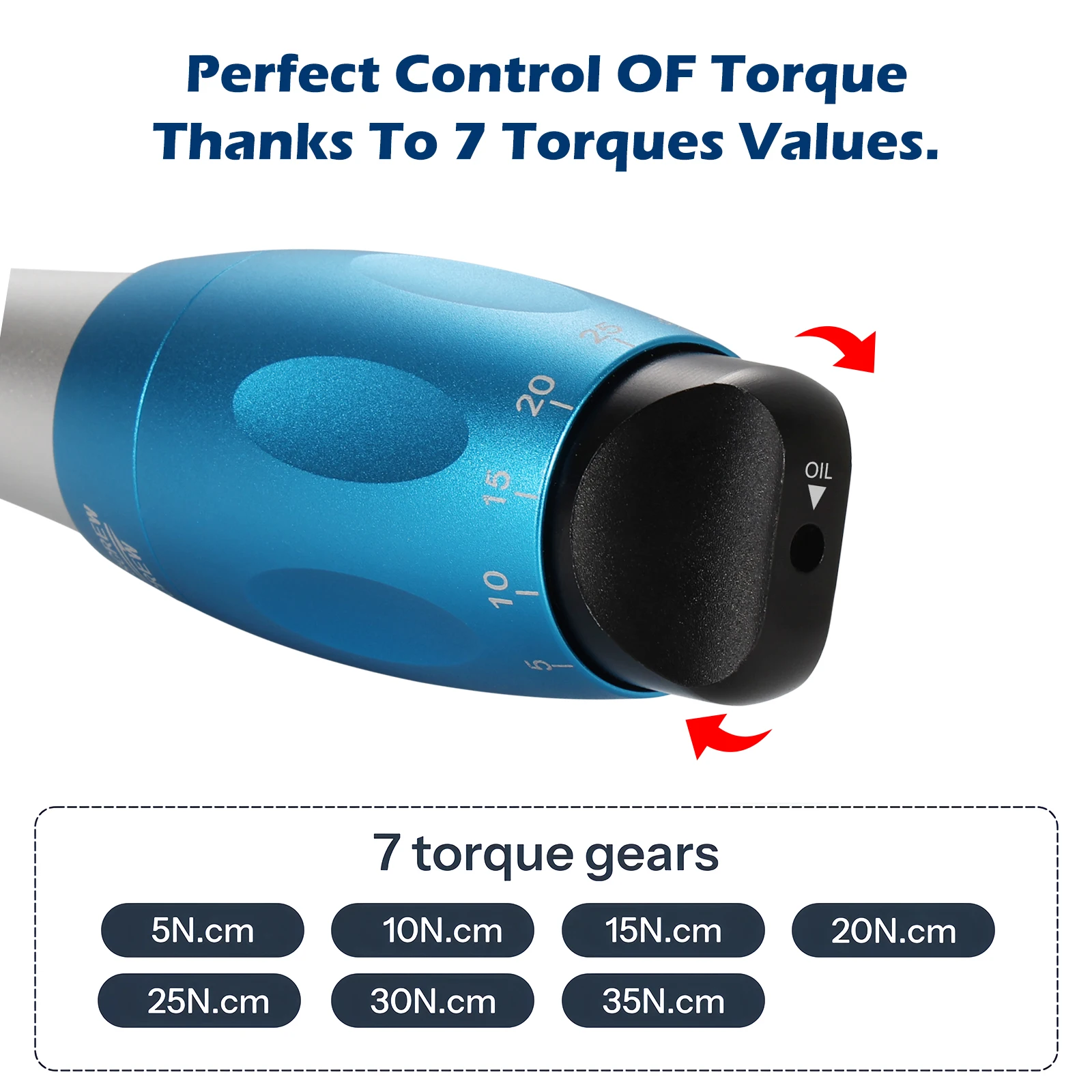 Universal Dental Torque Wrench Universal Implant Wrench Contra Angle Latch-Type Head Design 12 Drivers Precise Torque Tool
