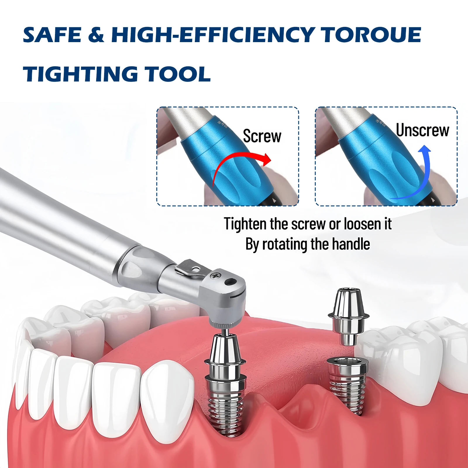 Universal Dental Torque Wrench Universal Implant Wrench Contra Angle Latch-Type Head Design 12 Drivers Precise Torque Tool