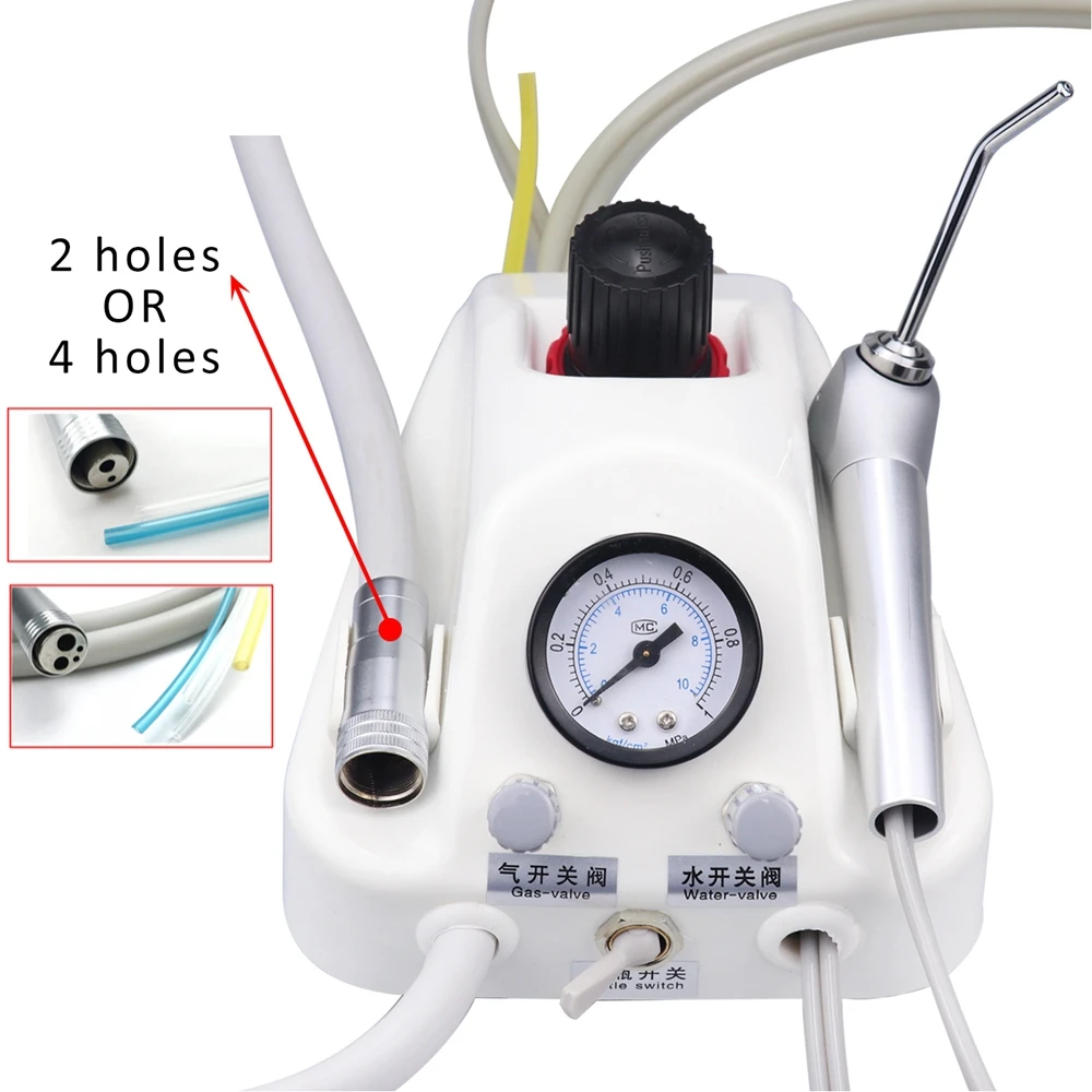 Portable Dental Turbine Unit Work With Air Compressor 3 Way Syringe 2/4 Holes Handpiece Tube Dentistry Equipment Plastic Shell