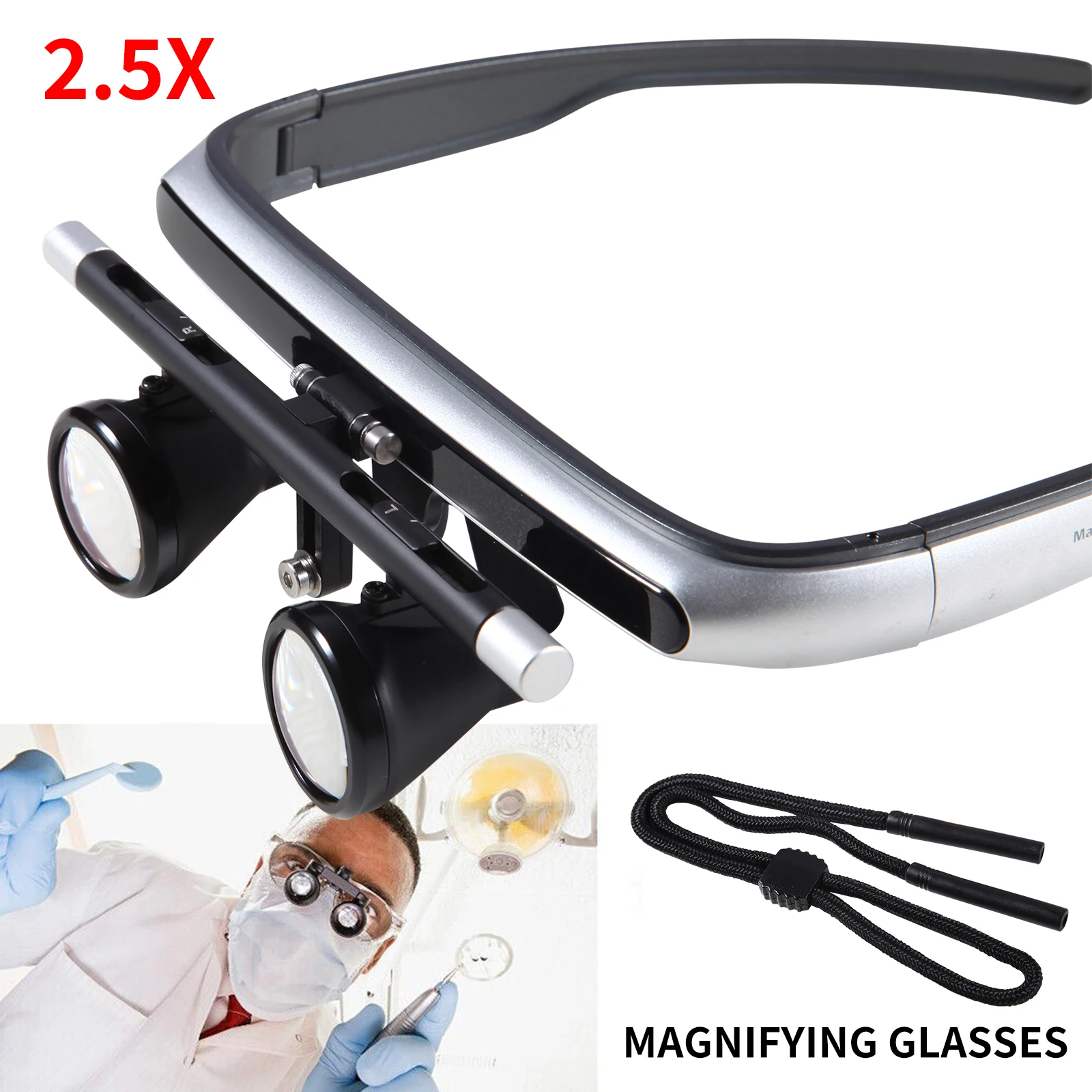 2.5/3x Dental Surgical Binocular Loupes Headband Magnifier 0°- 82° adjustment