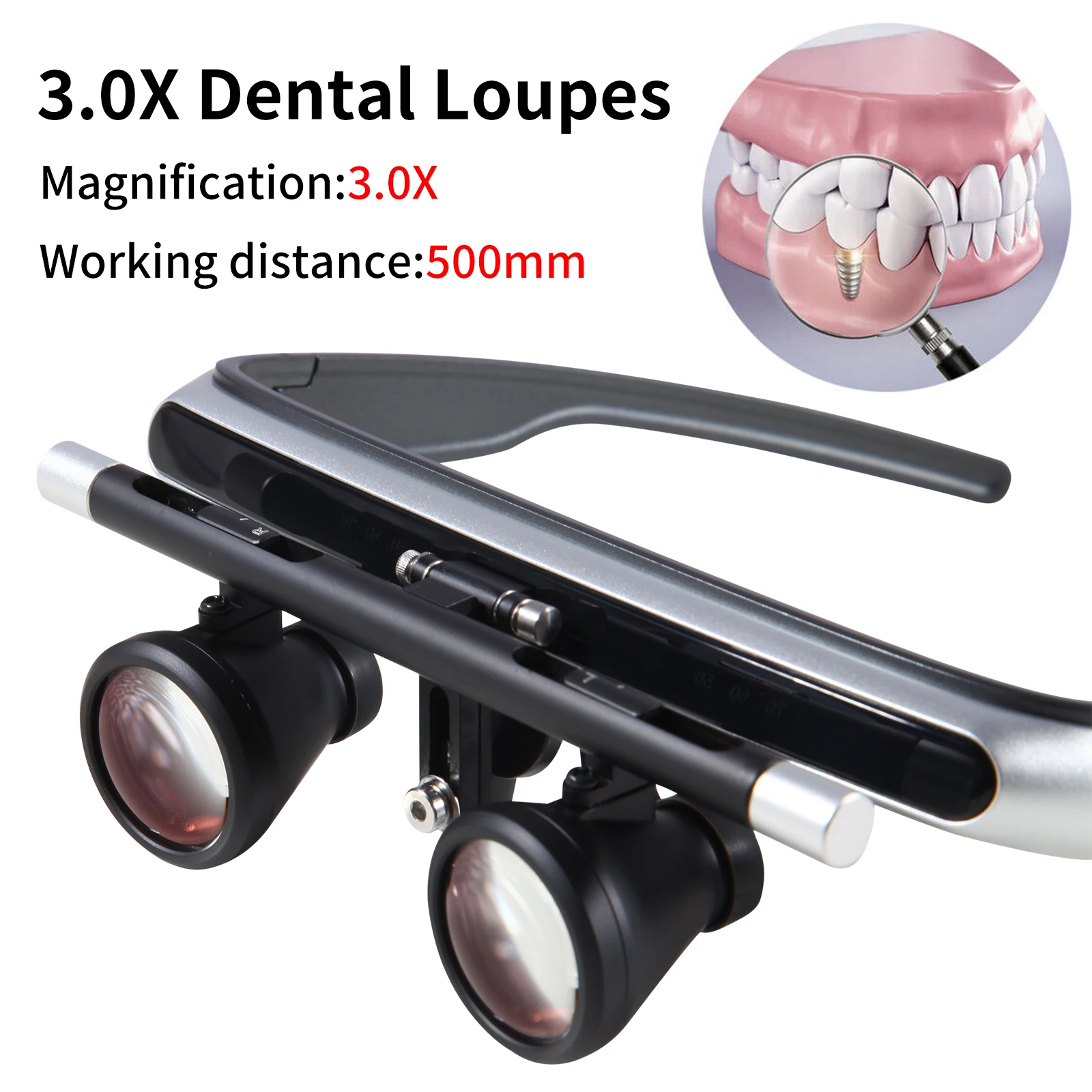 2.5/3x Dental Surgical Binocular Loupes Headband Magnifier 0°- 82° adjustment