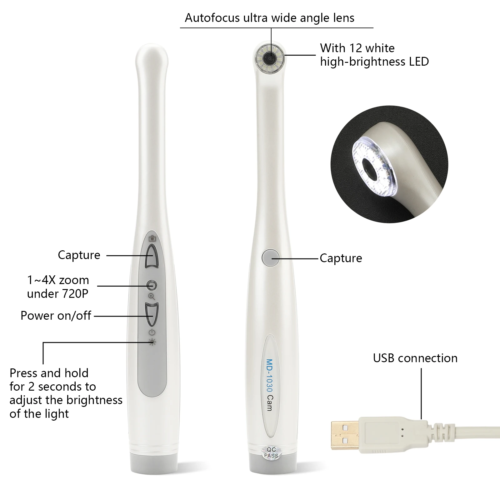 Dental Intraoral Camera USB Digital Imaging Intra Oral 1080P HD Camera 12 LED light Compatible with Win XP/7/8/10/11 for Dentist