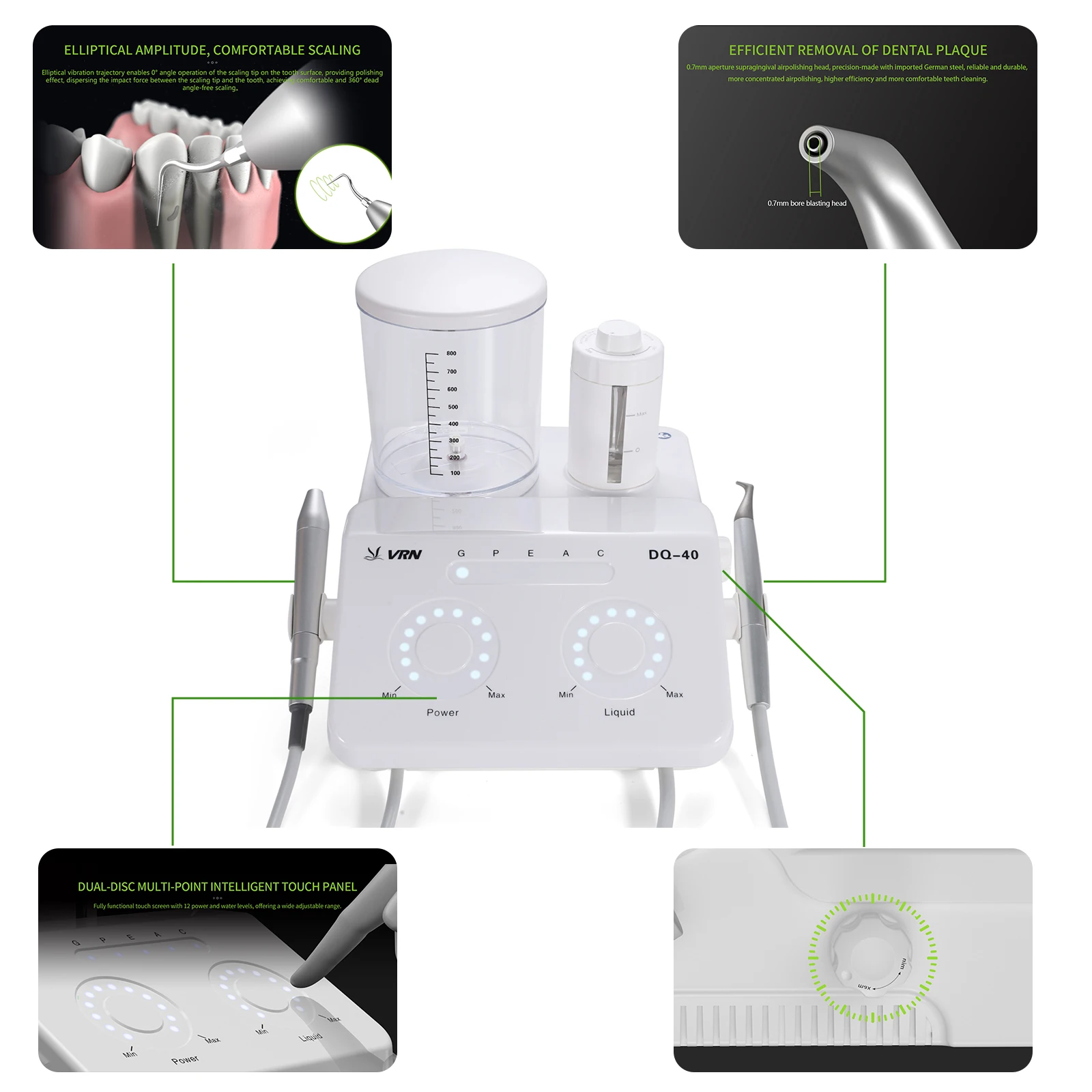 Dental LED Ultrasonic Scaler 2IN1+Air Polisher Sandblasting Ultrasonic Periodontal Therapy System Hygiene Prophy Jet DQ40
