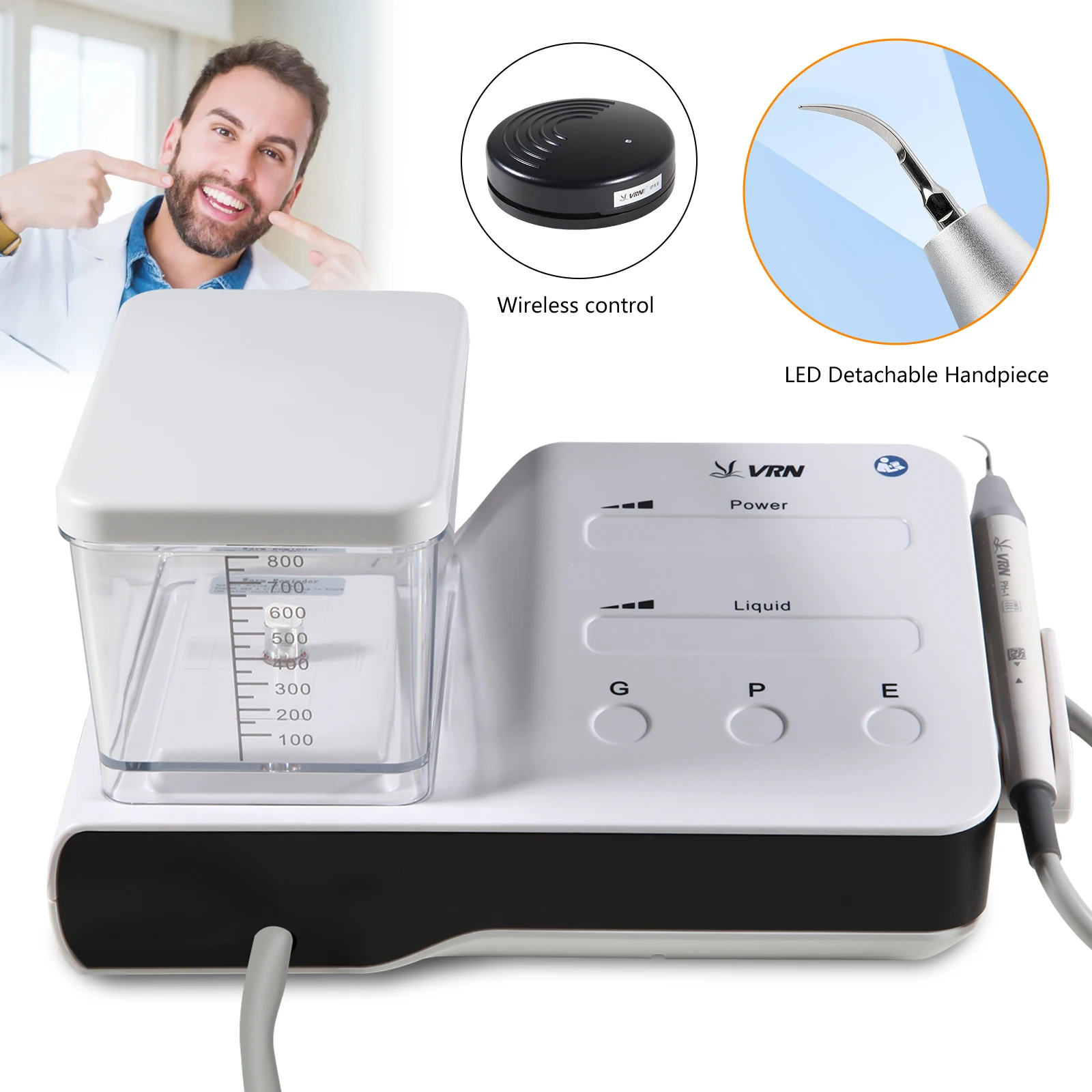 Dental Ultrasonic Piezo Scaler LED Detachable Handpiece Fit VRN EMS/ Woodpecker / Dentistry Auto-water Supply System 1000ML