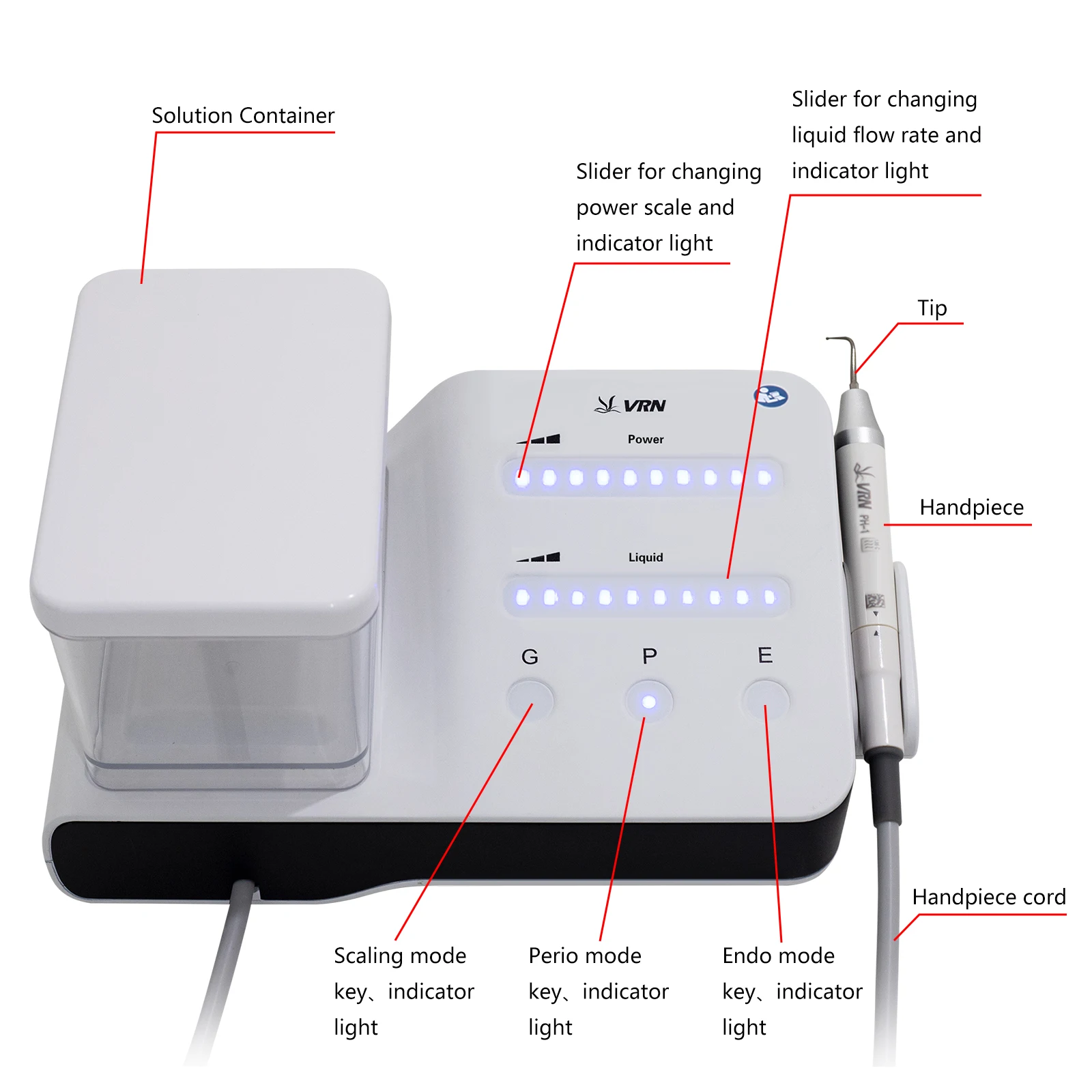 Dental Ultrasonic Piezo Scaler LED Detachable Handpiece Fit VRN EMS/ Woodpecker / Dentistry Auto-water Supply System 1000ML