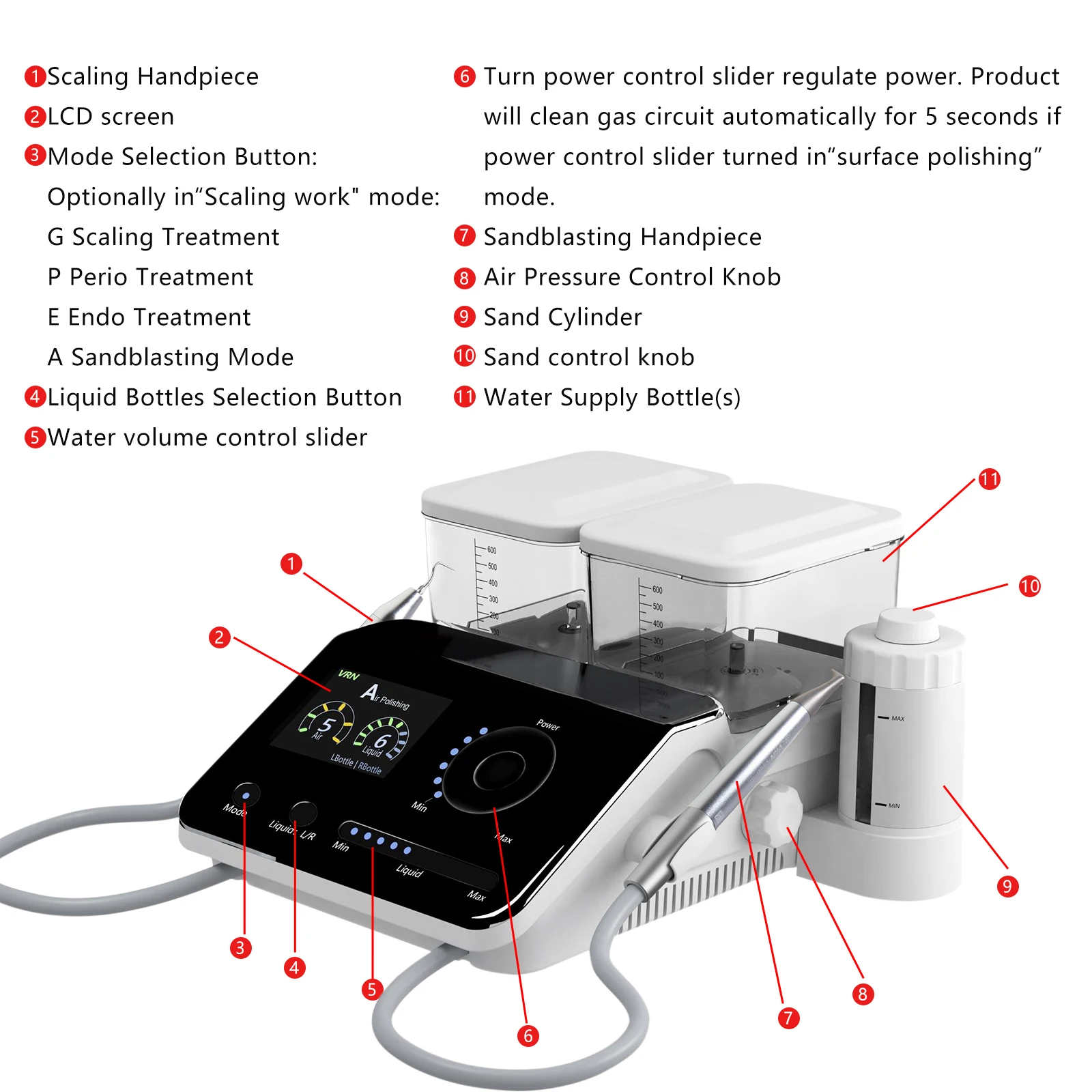 Dental Ultrasonic Piezo Scaler LED Detachable Handpiece Fit VRN EMS/ Woodpecker / Dentistry Auto-water Supply System 1000ML