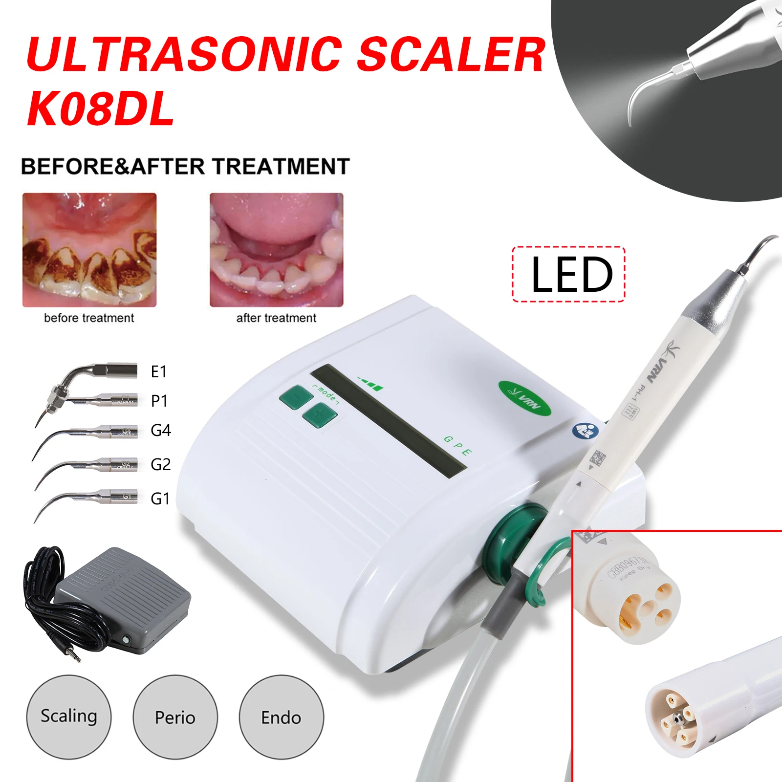 Dental Ultrasonic Piezo Scaler LED Detachable Handpiece Fit VRN EMS/ Woodpecker / Dentistry Auto-water Supply System 1000ML